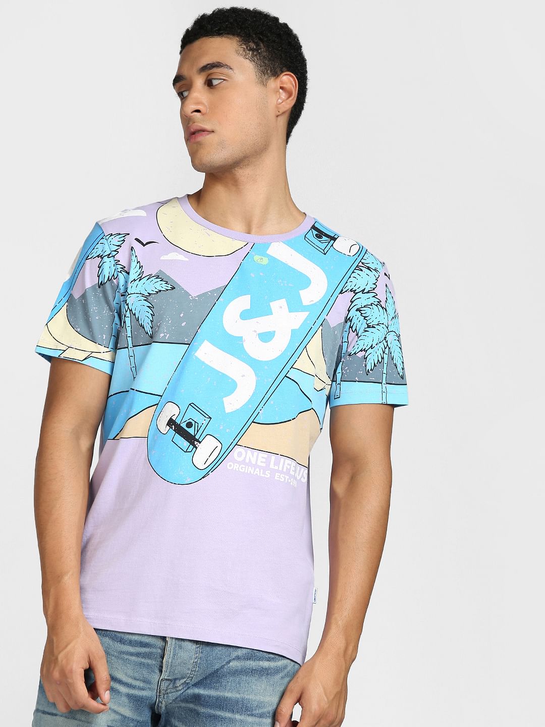 Purple Graphic Print Crew Neck T-shirt