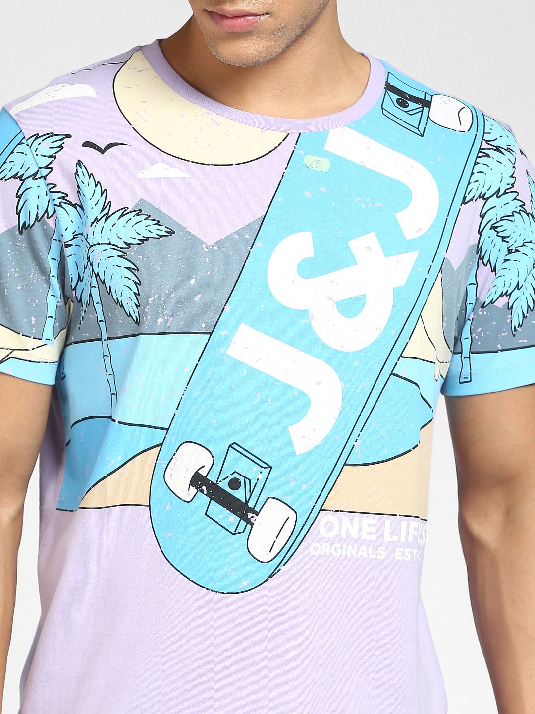 Purple Graphic Print Crew Neck T-shirt