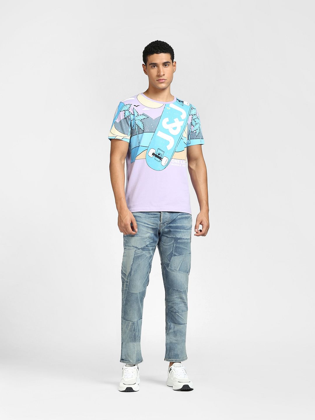 Purple Graphic Print Crew Neck T-shirt