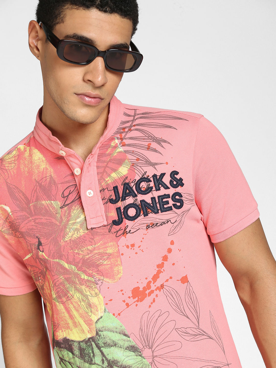 Pink Graphic Print Polo Neck T-shirt - S