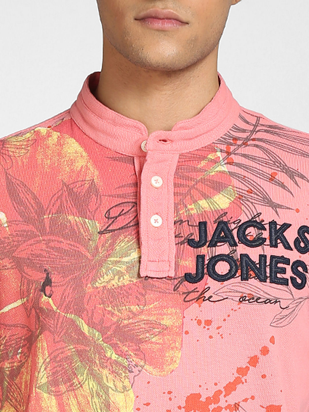 Pink Graphic Print Polo Neck T-shirt