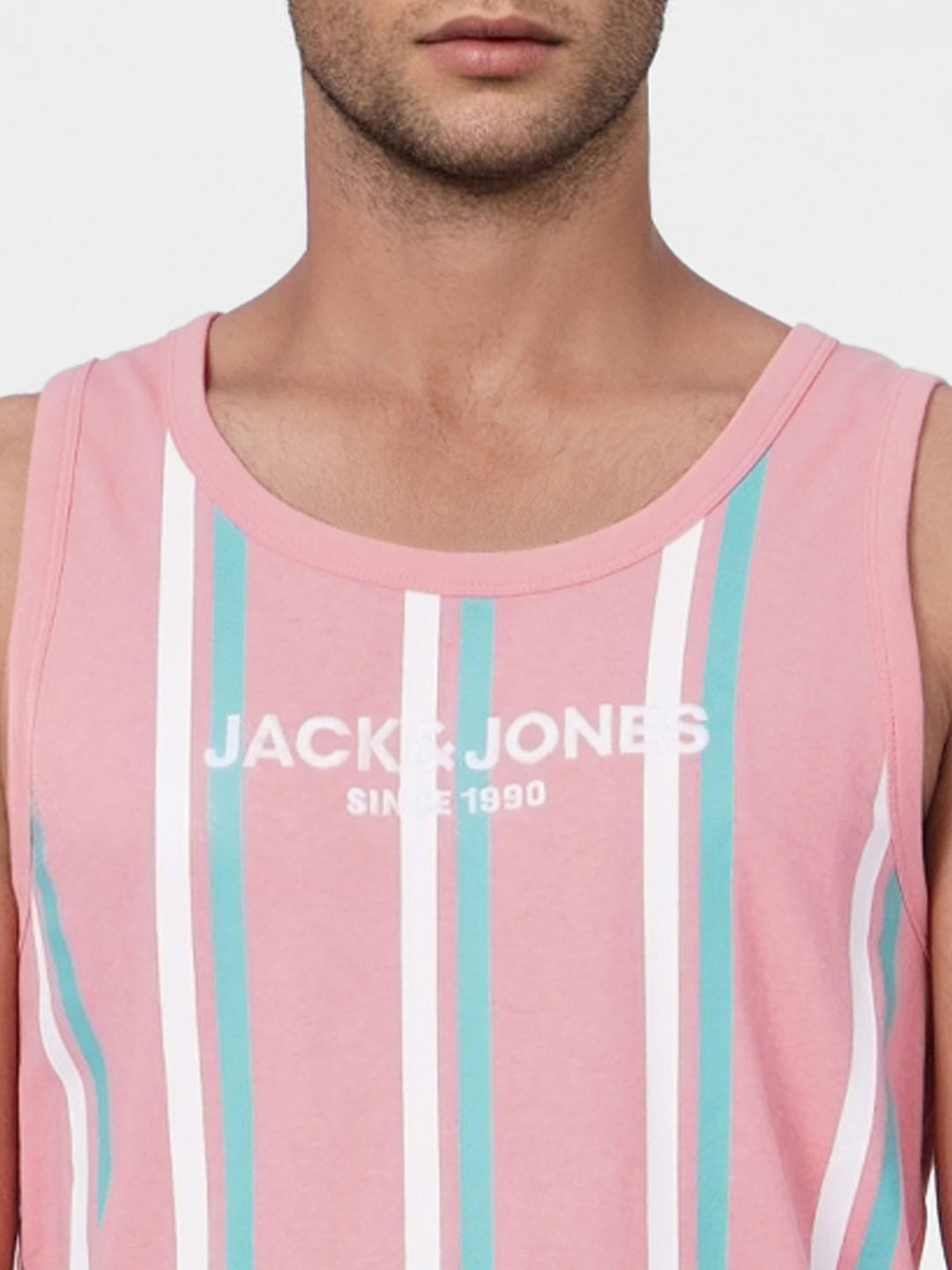Pink Striped Sleeveless T-shirt
