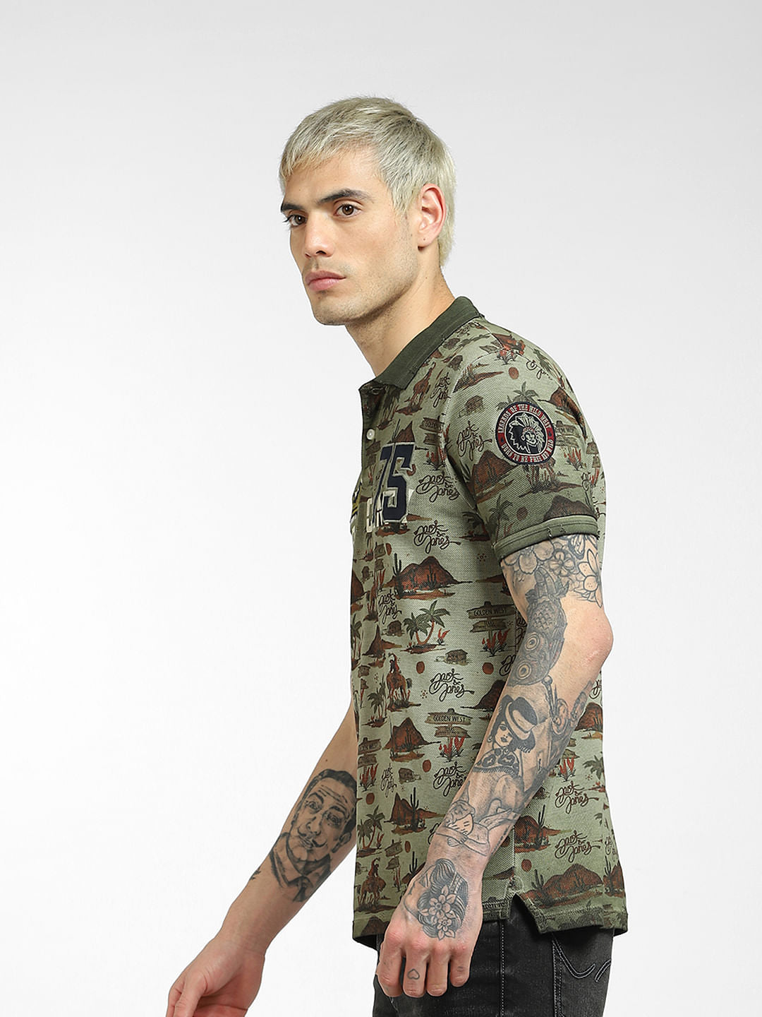 Green Printed Polo Neck T-shirt