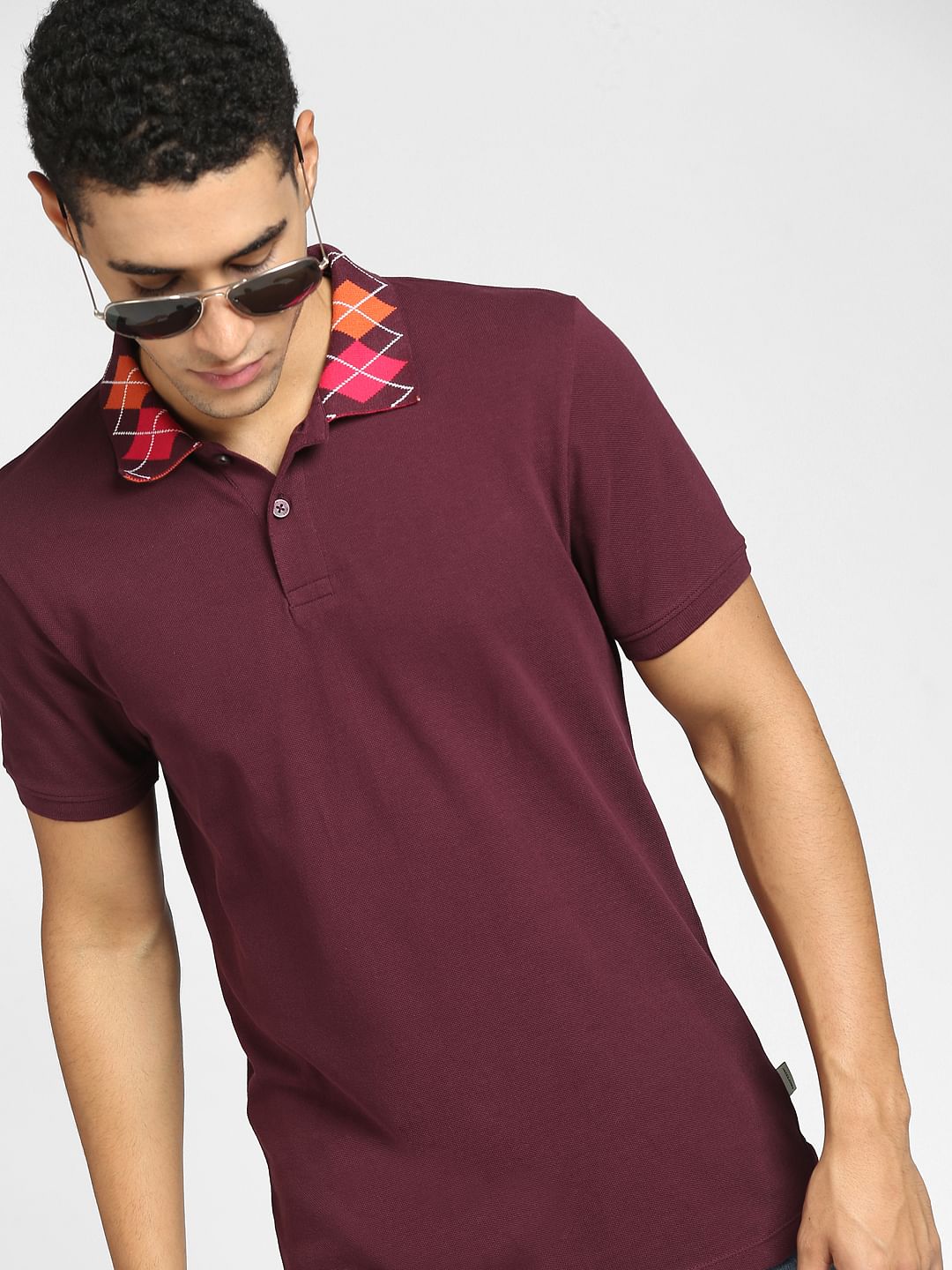 Burgundy Polo Neck T-shirt - S