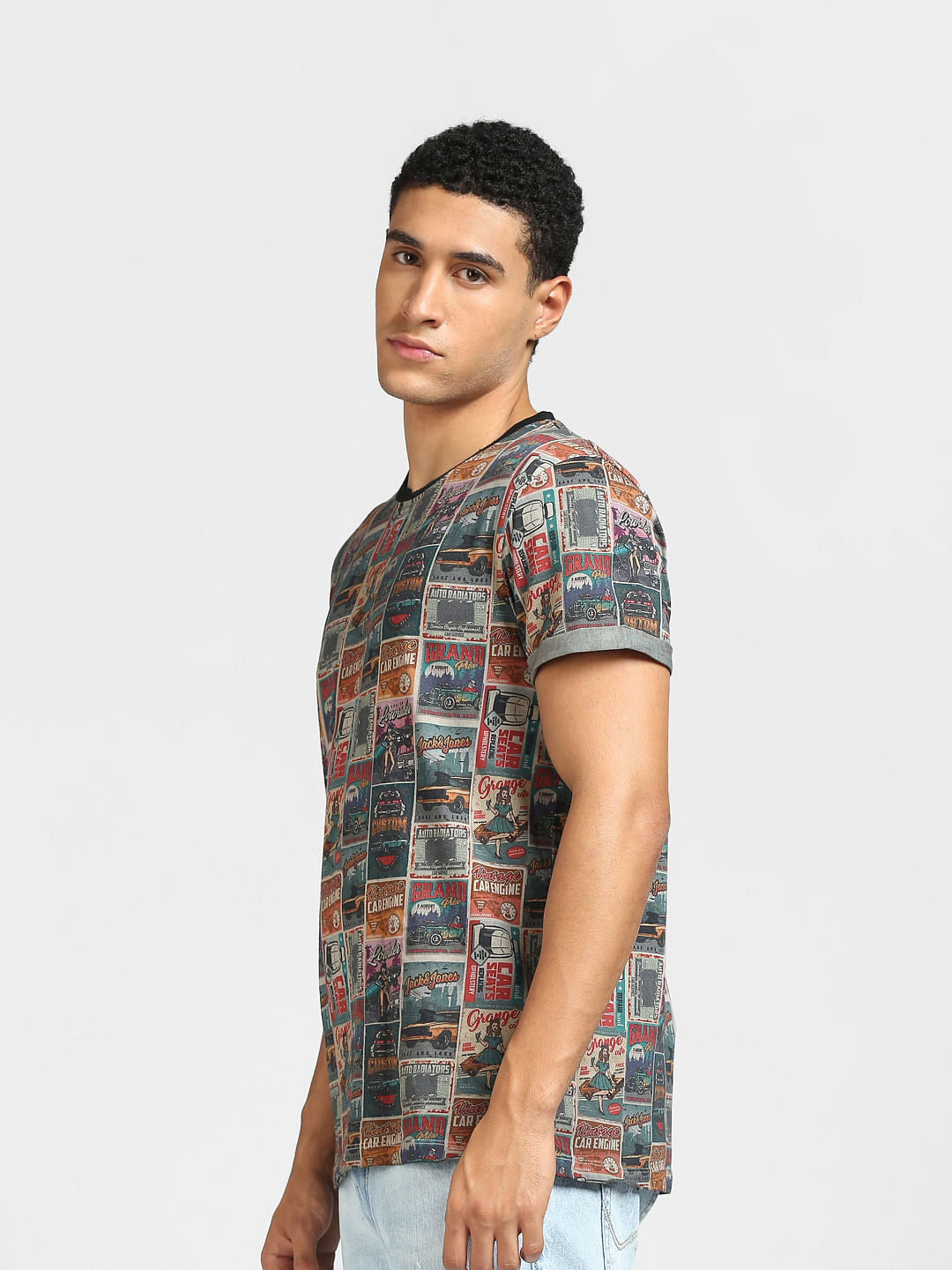Grey Retro Garage Printed Crew Neck T-shirt