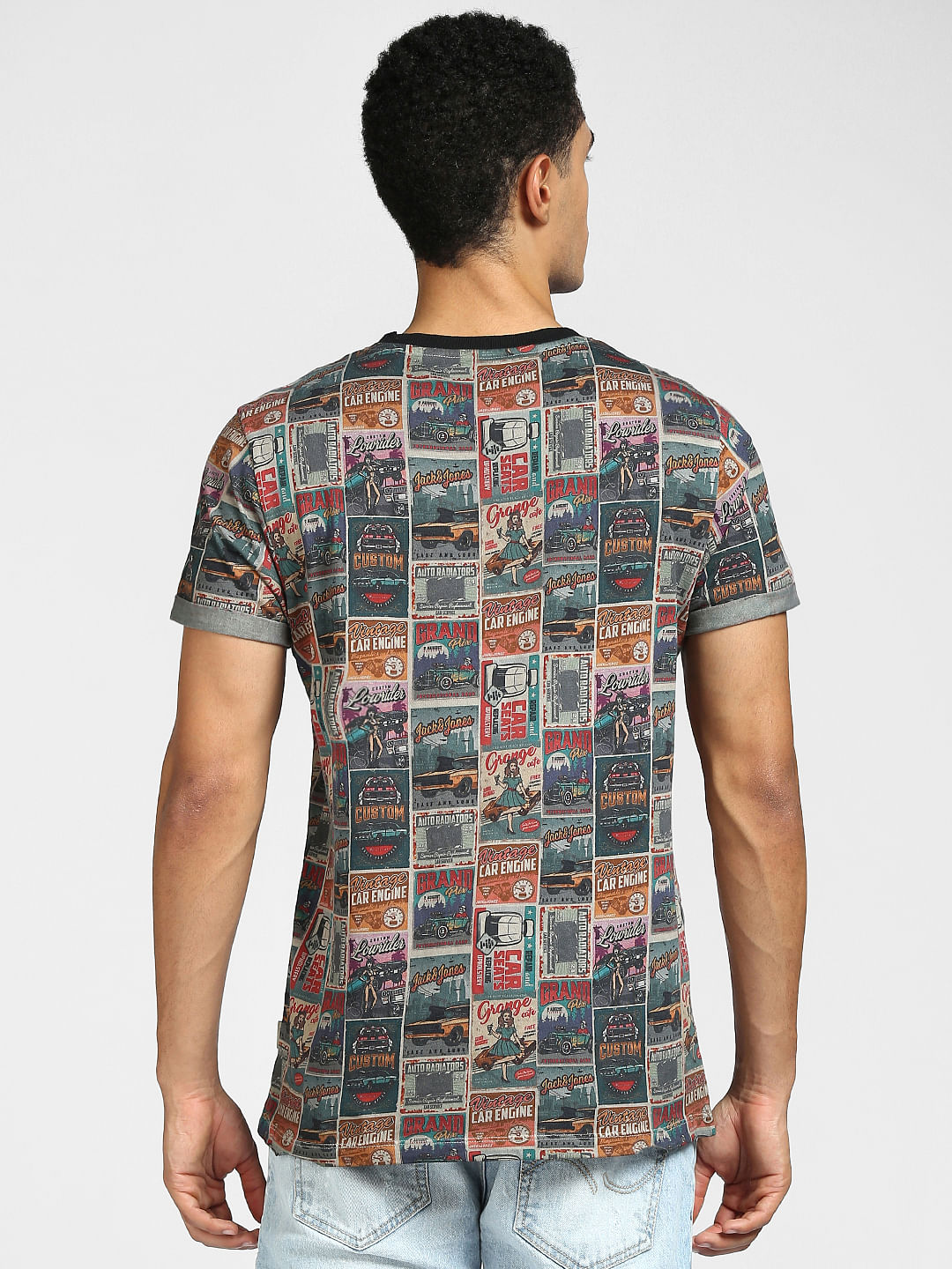 Grey Retro Garage Printed Crew Neck T-shirt