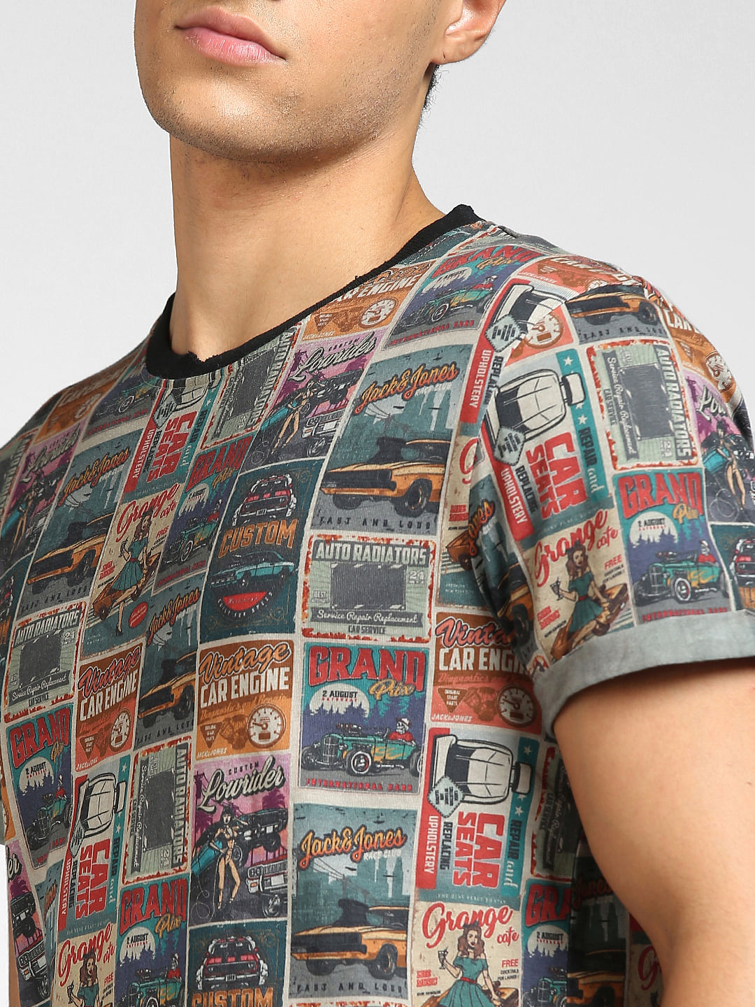Grey Retro Garage Printed Crew Neck T-shirt
