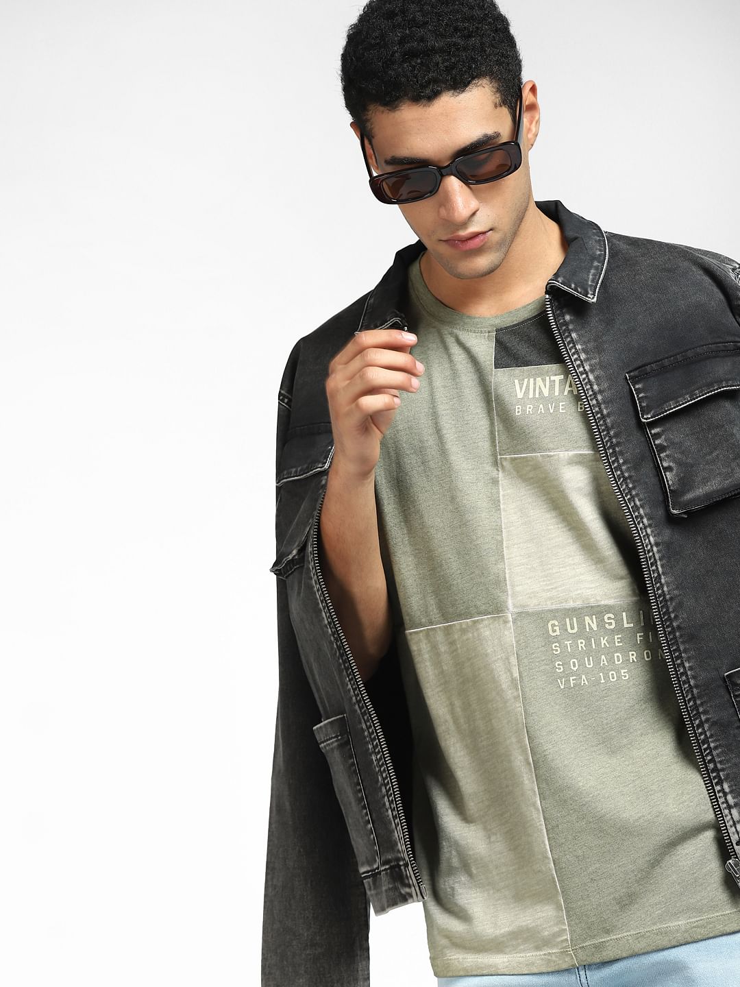 Green Ctect Print Crew Neck T-shirt - S