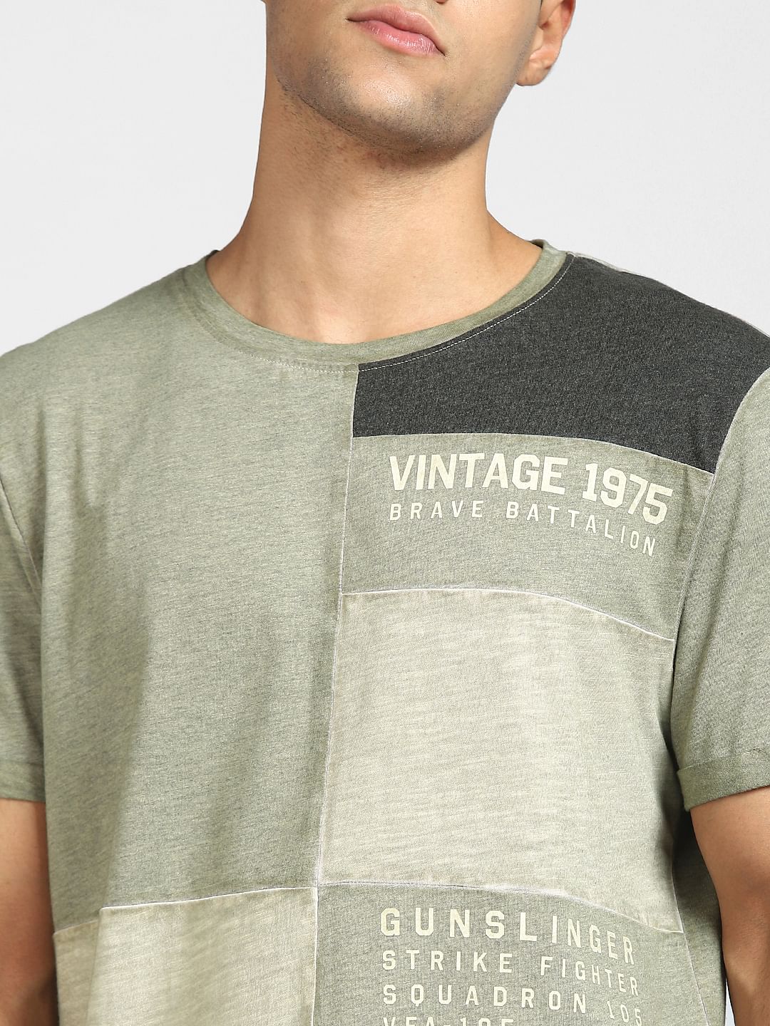 Green Ctect Print Crew Neck T-shirt