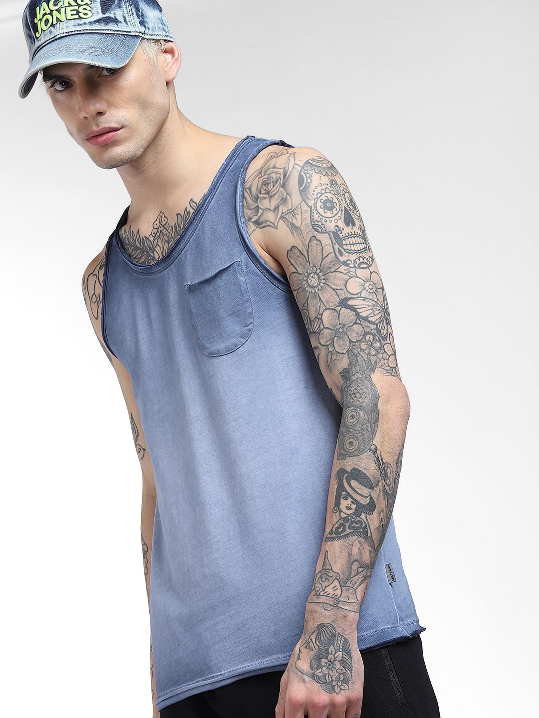 Blue Sleeveless T-shirt - S