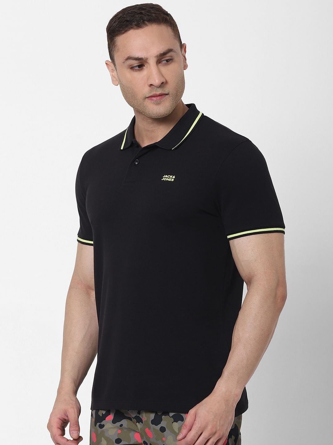 Black Contrast Tipping Polo Neck T-shirt