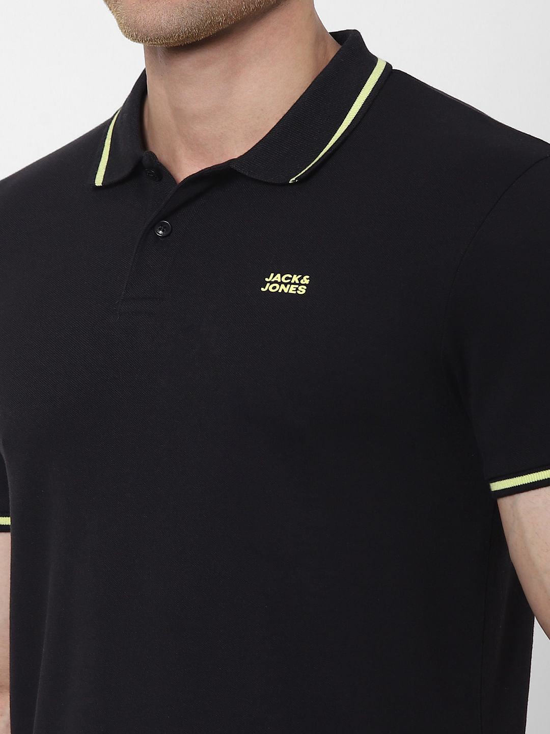 Black Contrast Tipping Polo Neck T-shirt