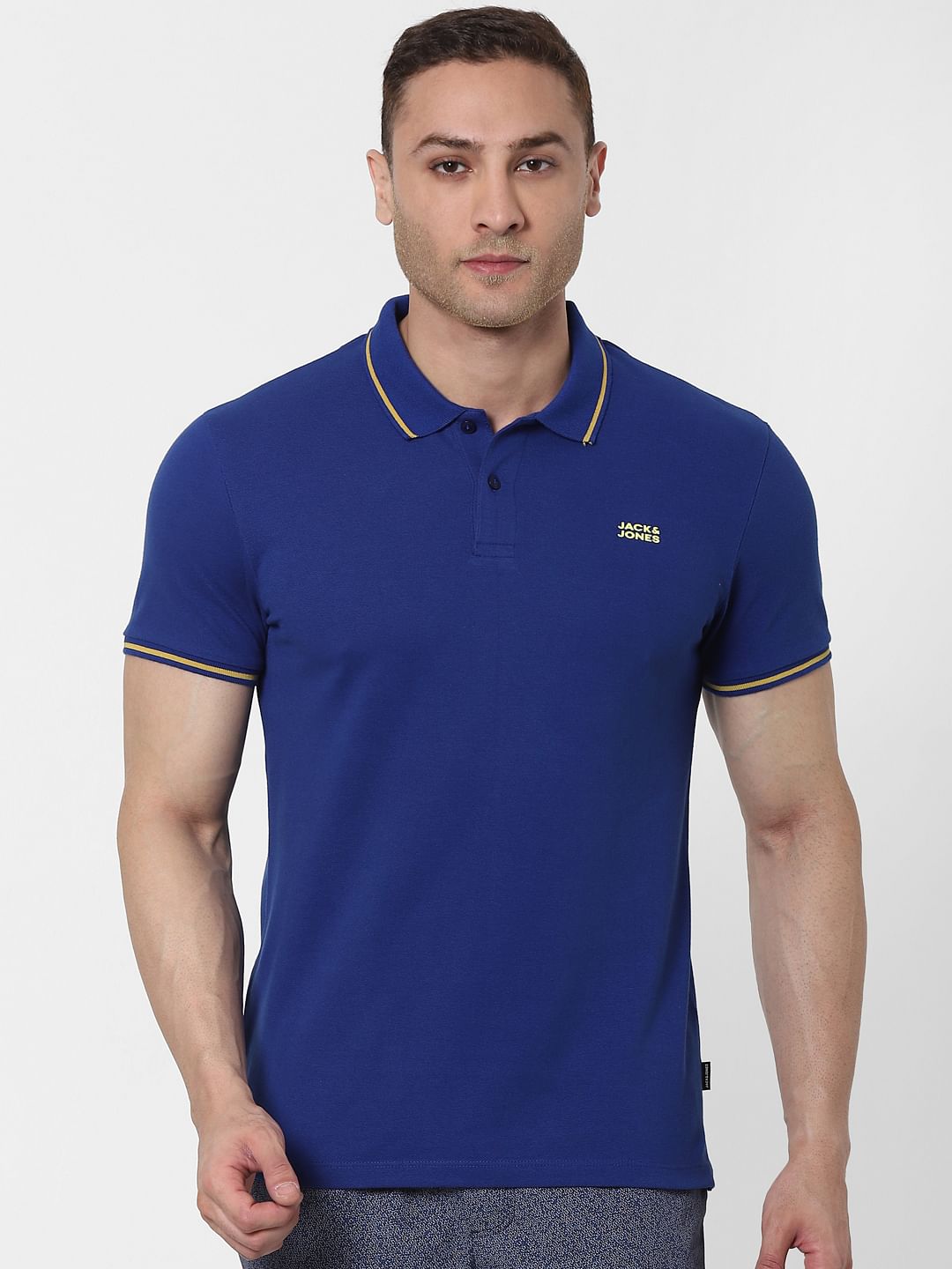 Blue Contrast Tipping Polo Neck T-shirt