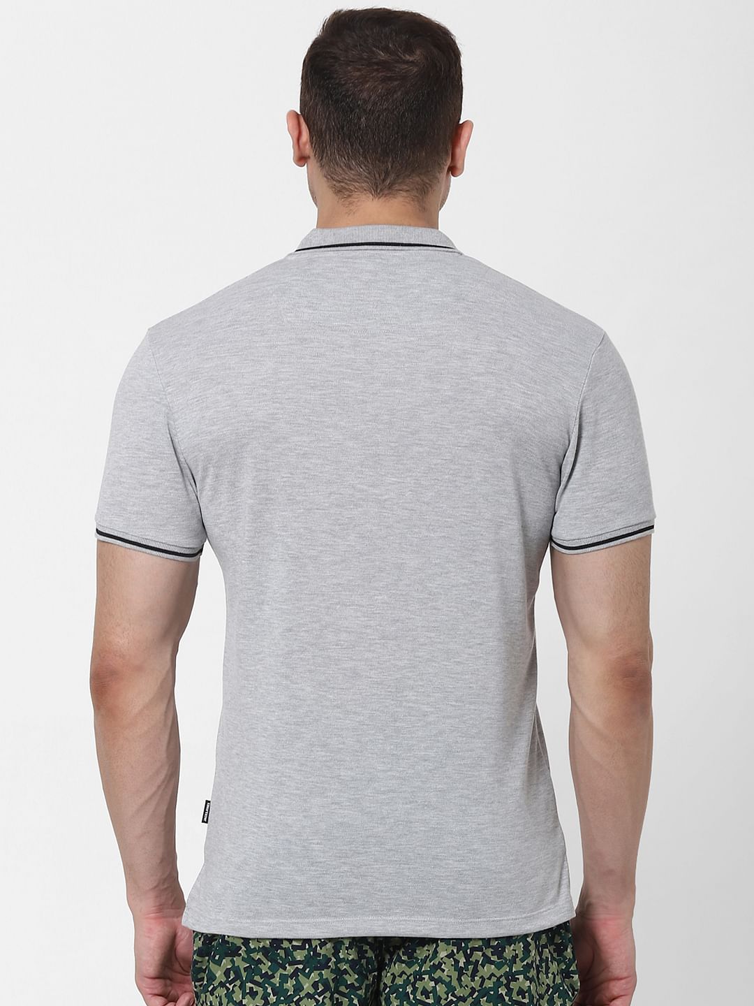 Light Grey Contrast Tipping Polo Neck T-shirt