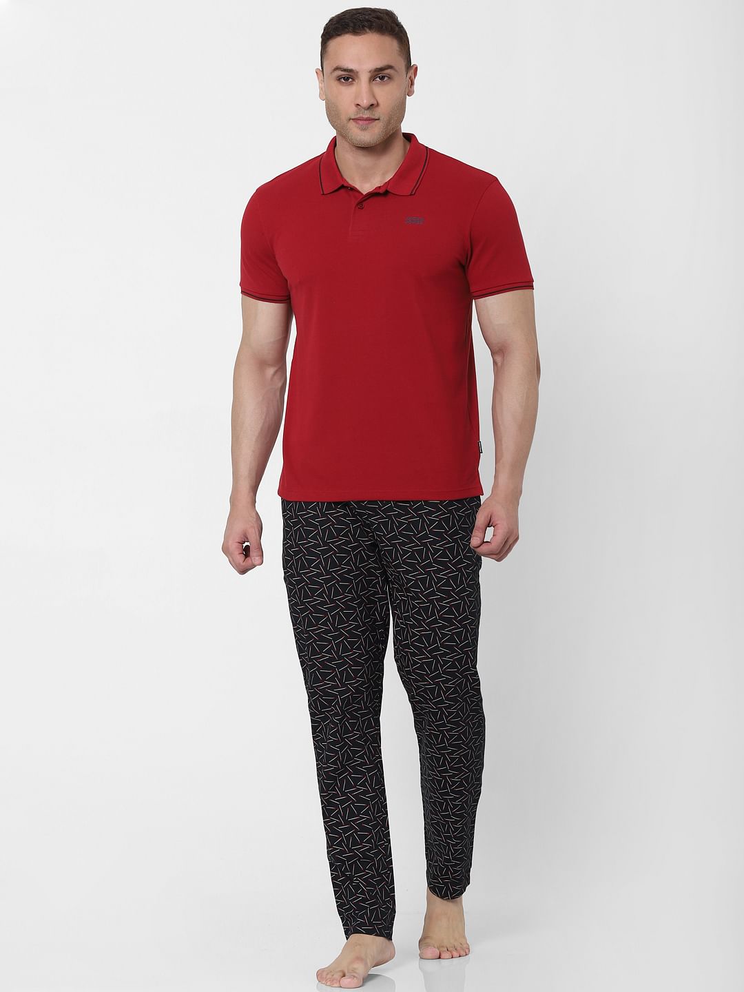 Red Polo Neck T-shirt - S