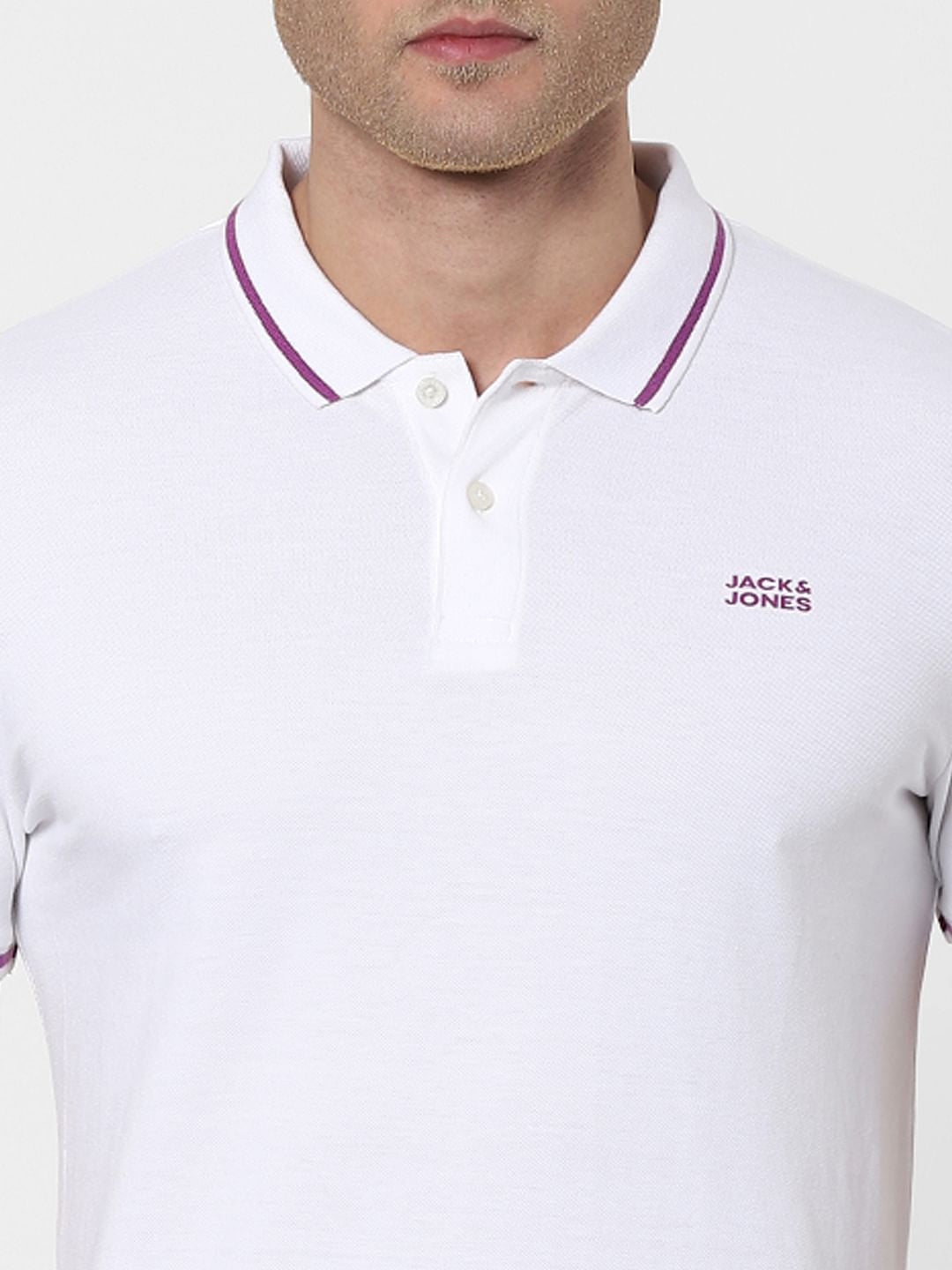 White Contrast Tipping Polo Neck T-shirt