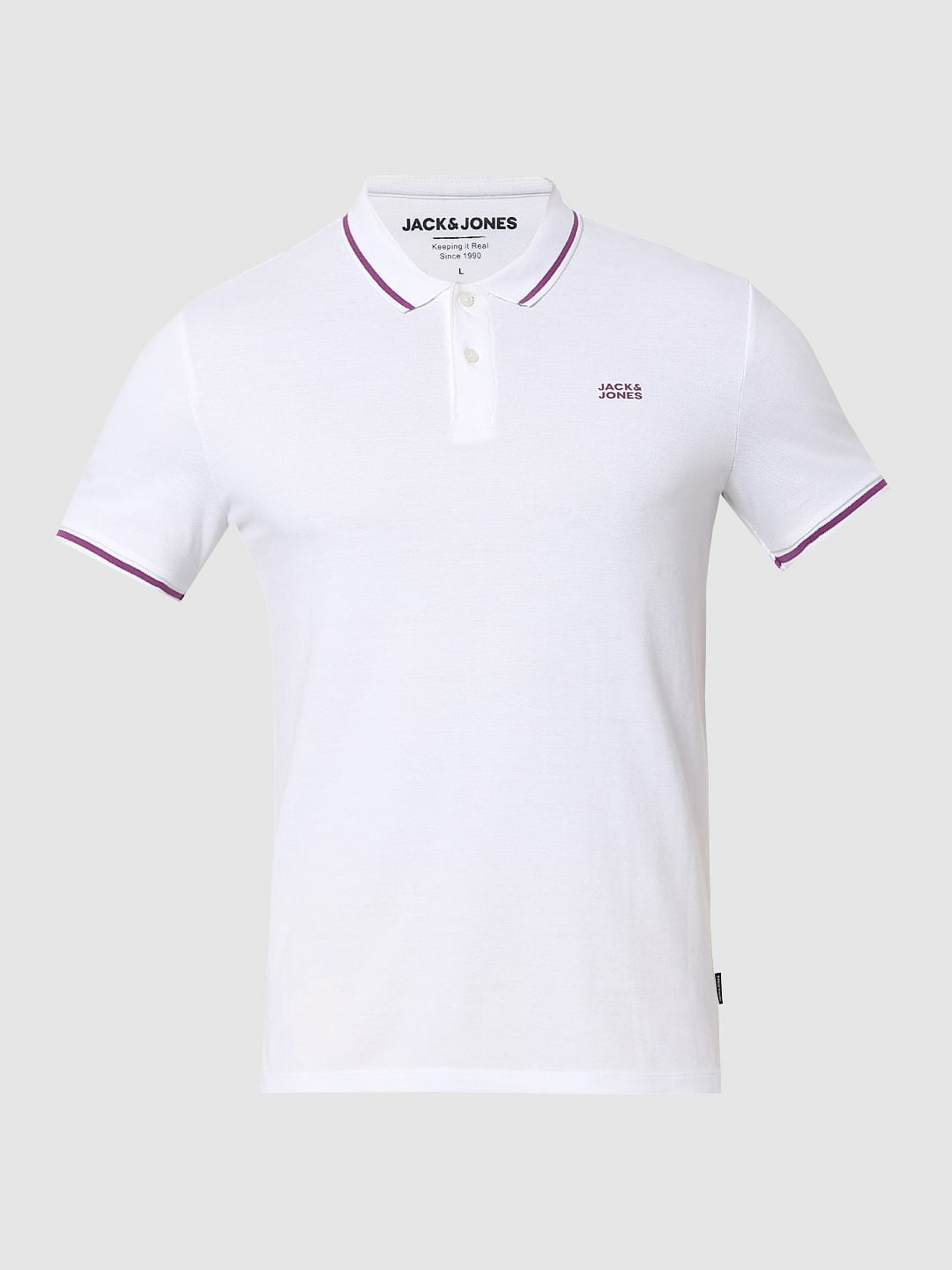 White Contrast Tipping Polo Neck T-shirt