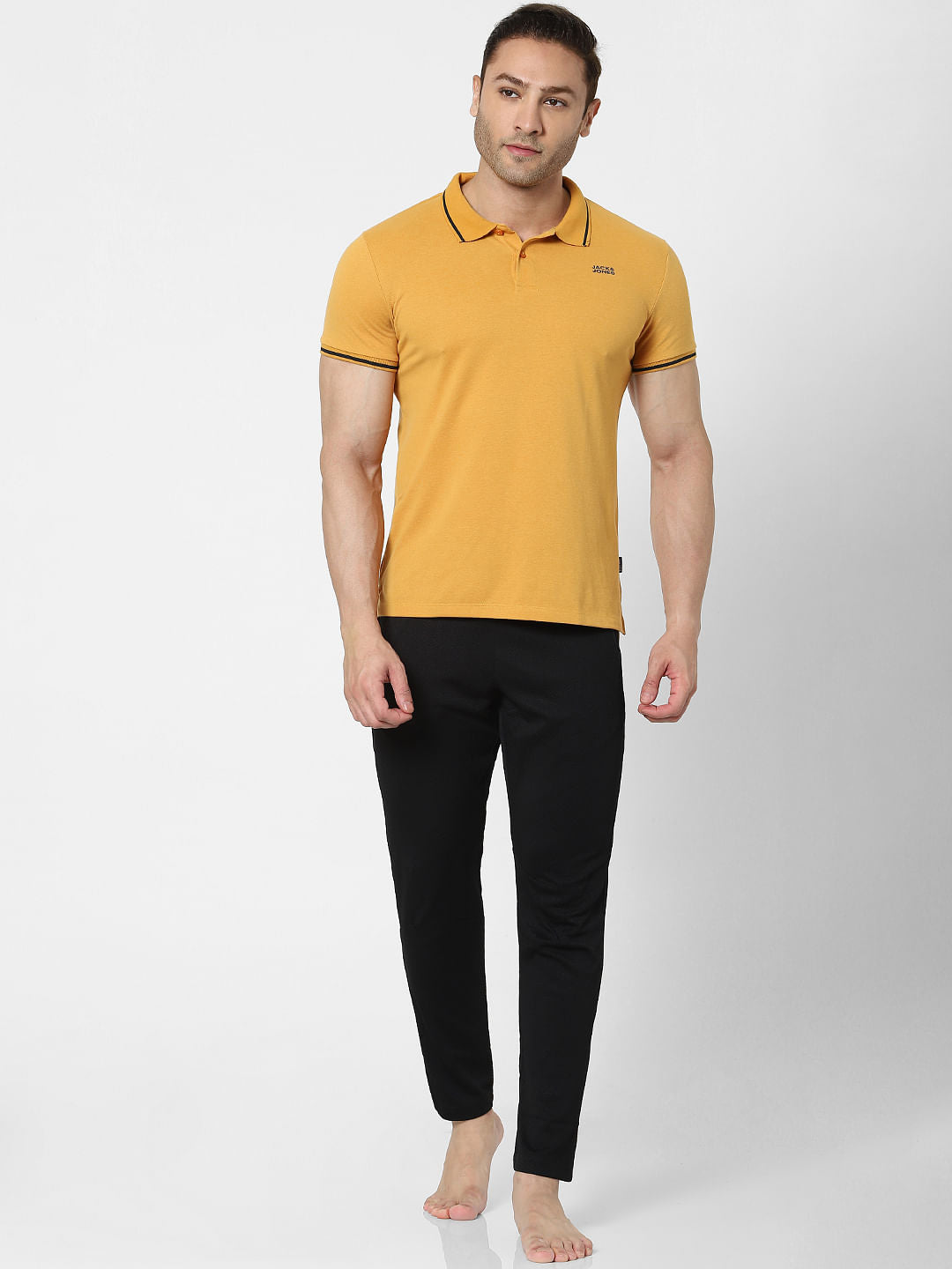 Orange Contrast Tipping Polo Neck T-shirt