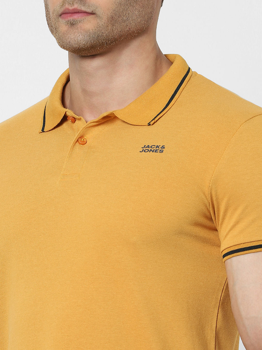 Orange Contrast Tipping Polo Neck T-shirt