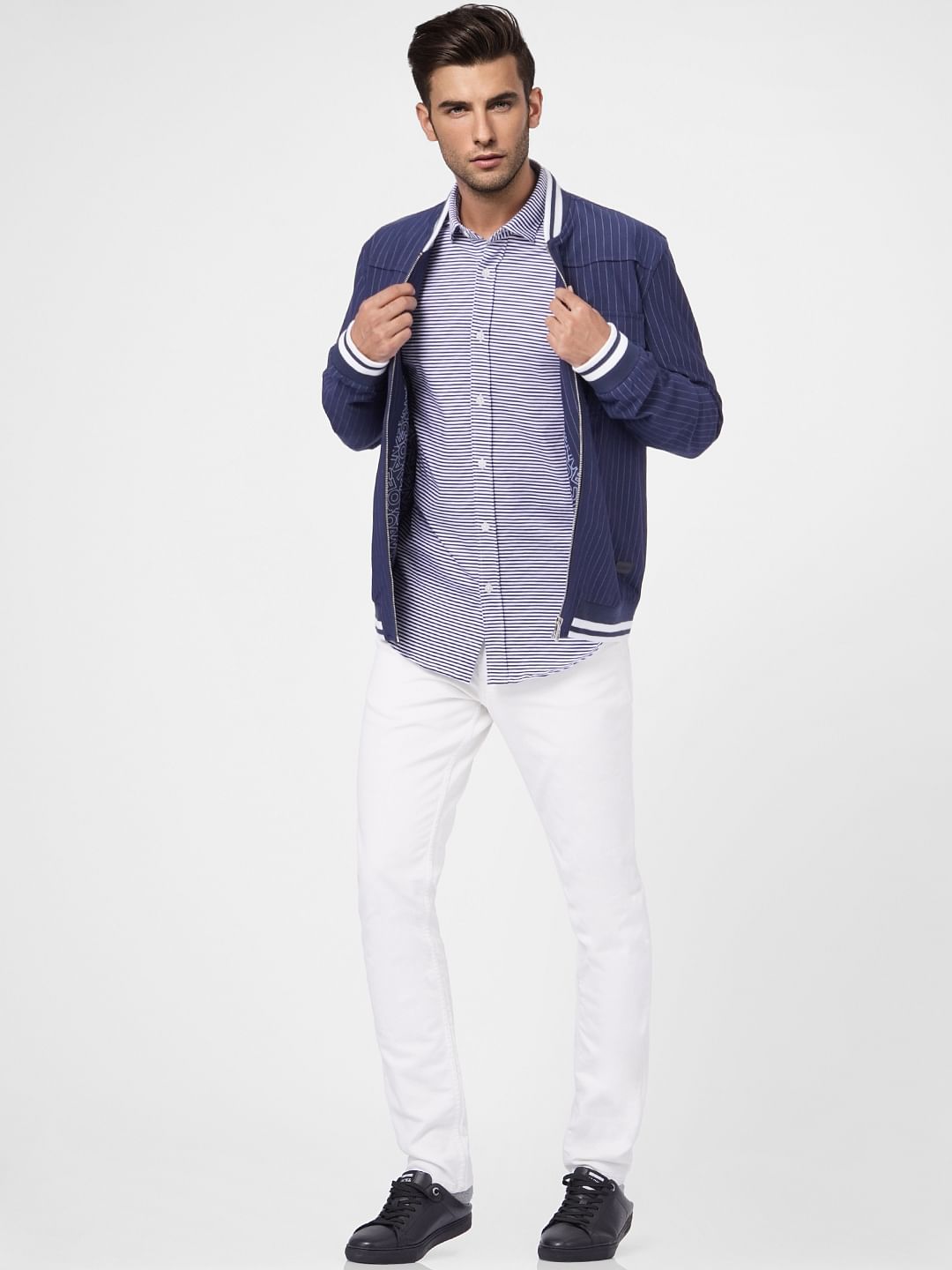 Blue Stiped Full Sleeves Shirt - S