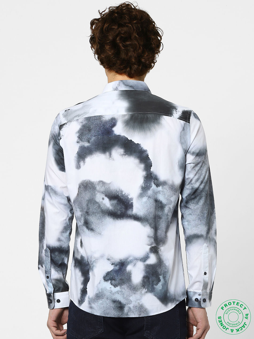 White Abstract Print Full Sleeves Shirt