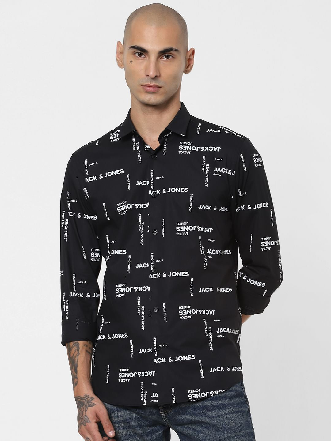 Black All Over Logo Print Full Sleeves Shirt