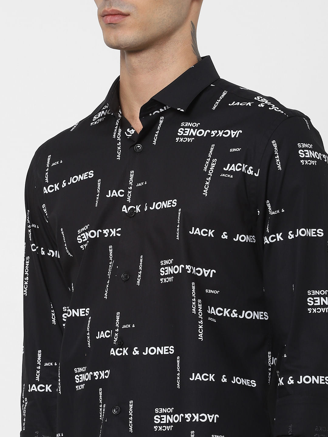 Black All Over Logo Print Full Sleeves Shirt
