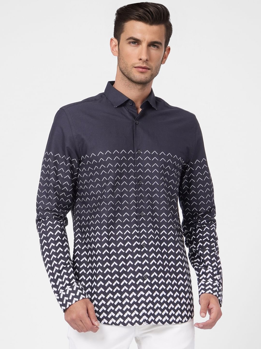 Black Printed Ombre Full Sleeves Shirt