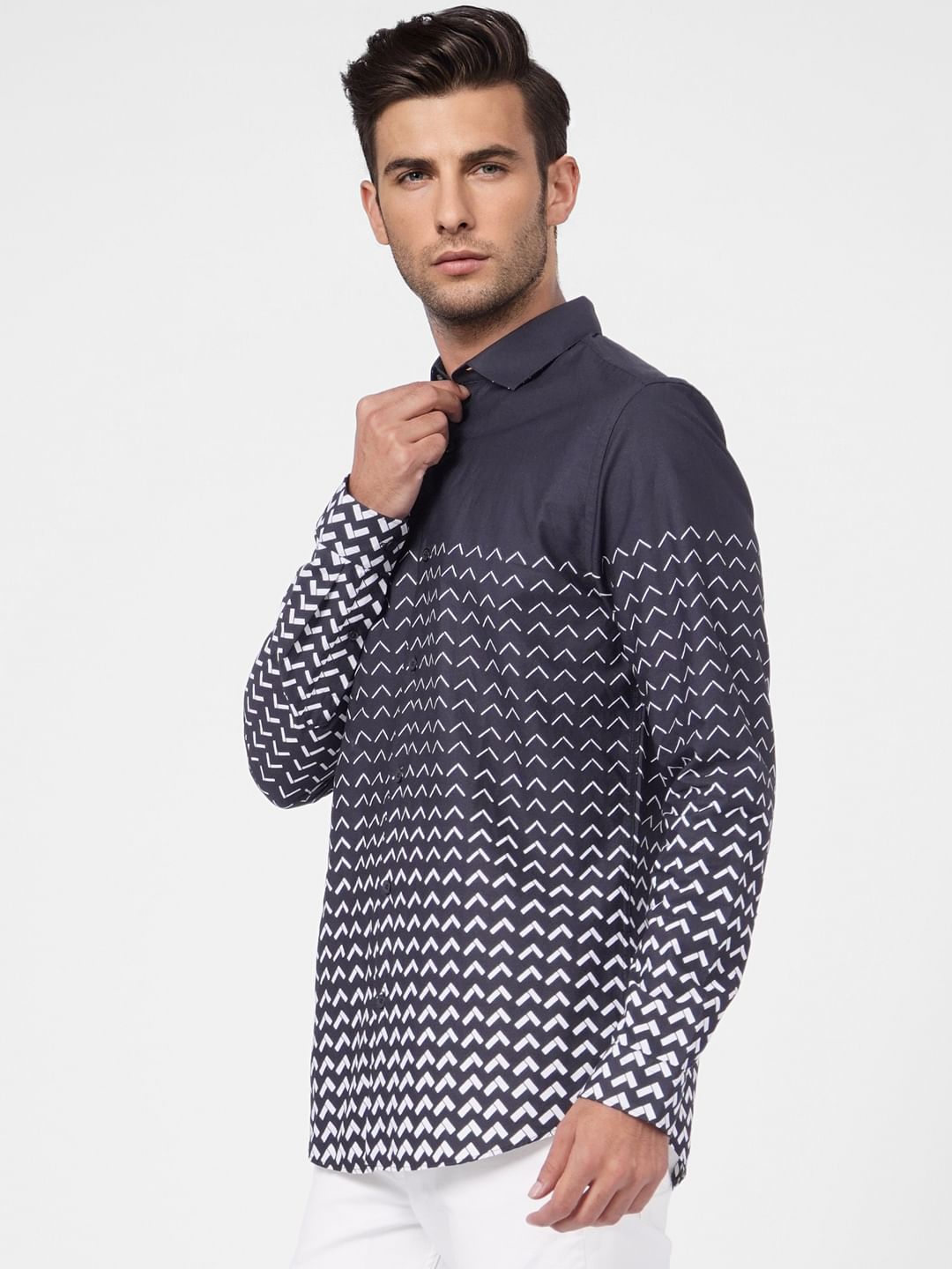 Black Printed Ombre Full Sleeves Shirt