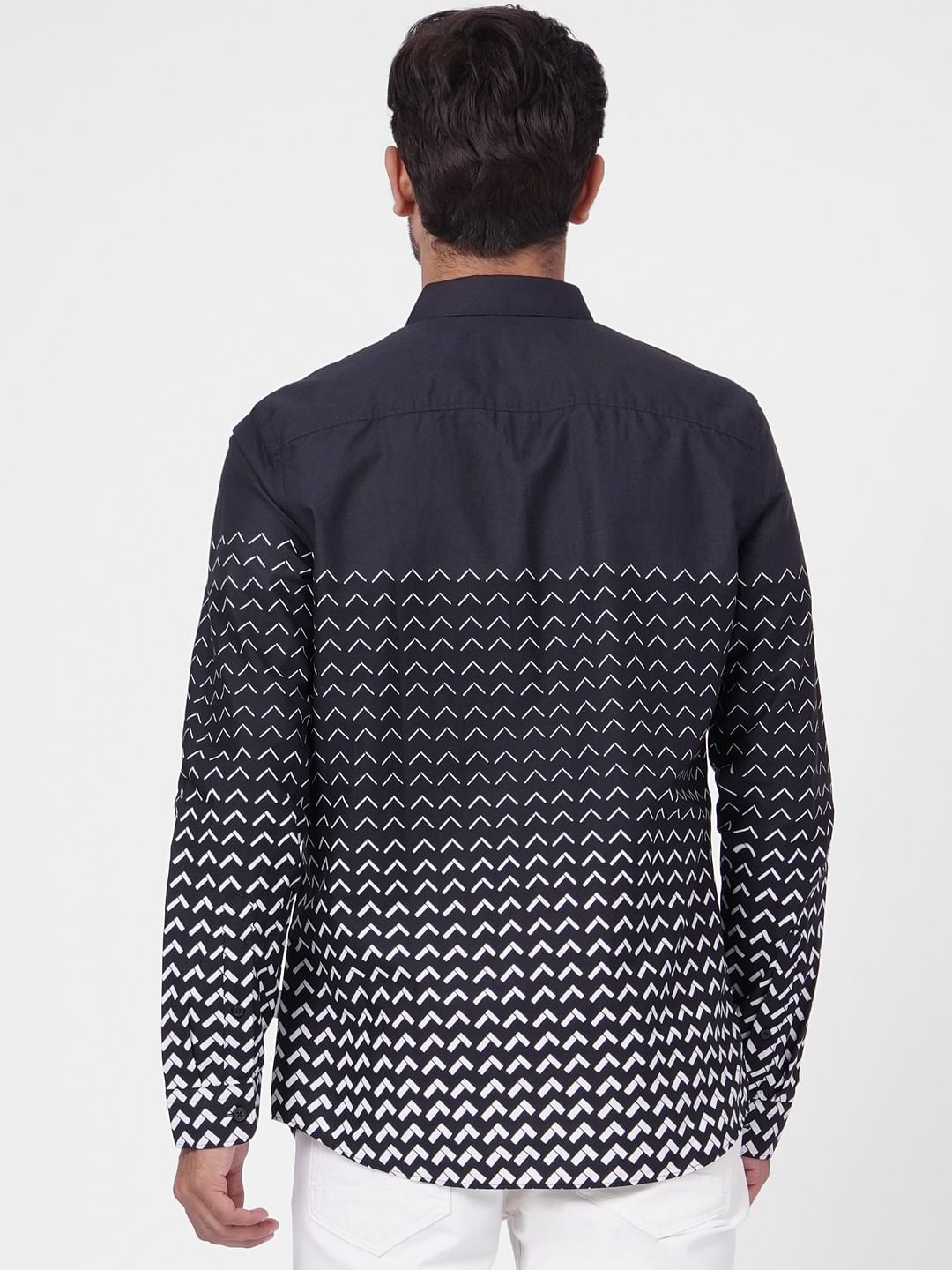 Black Printed Ombre Full Sleeves Shirt