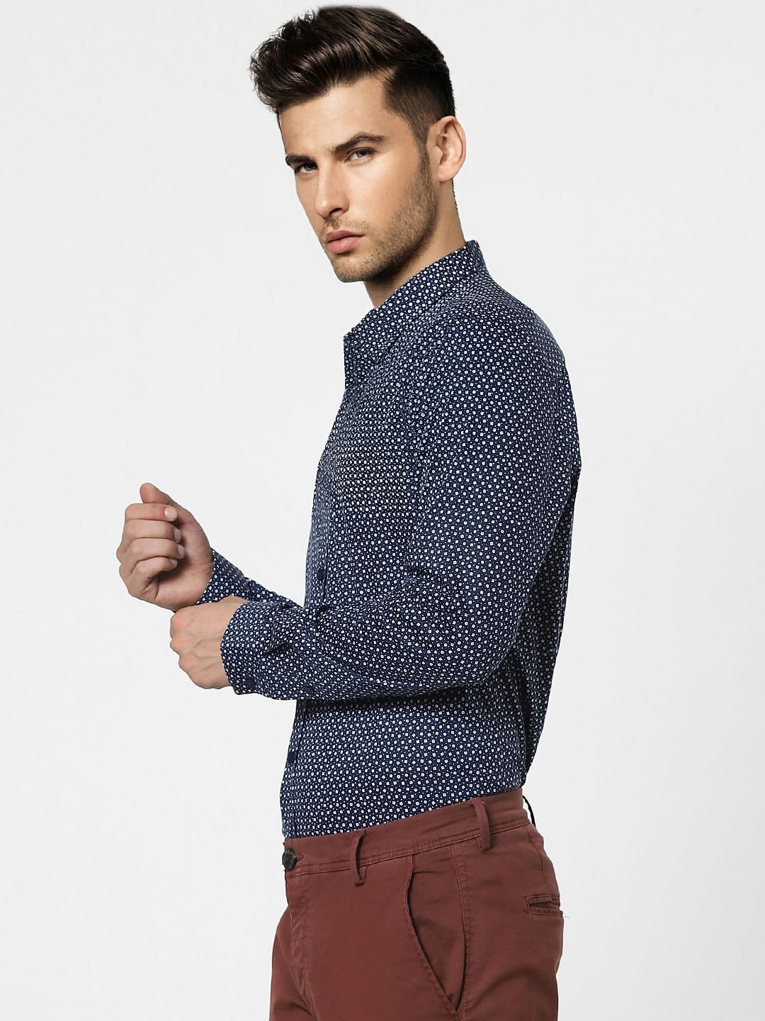 Blue Printed Full Sleeves Shirt