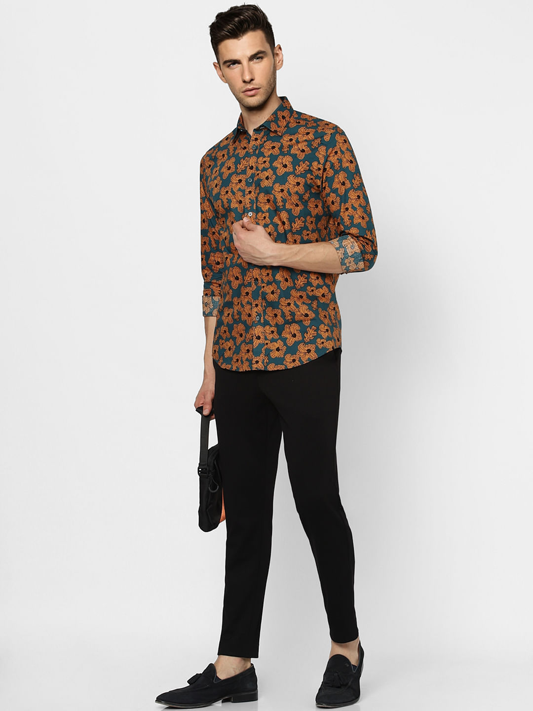 Blue Floral Full Sleeves Shirt - S