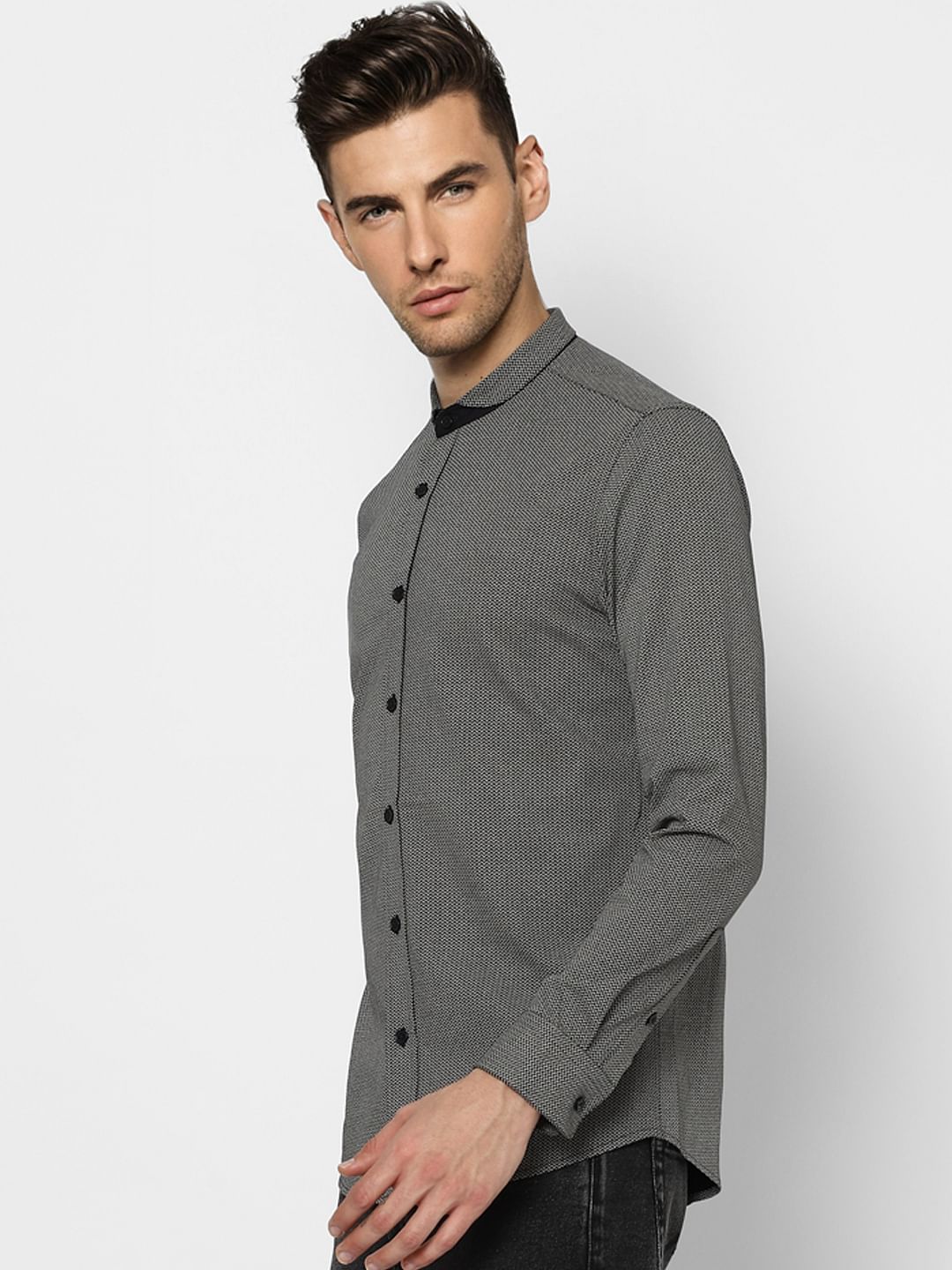 Black Full Sleeves Henley Shirt