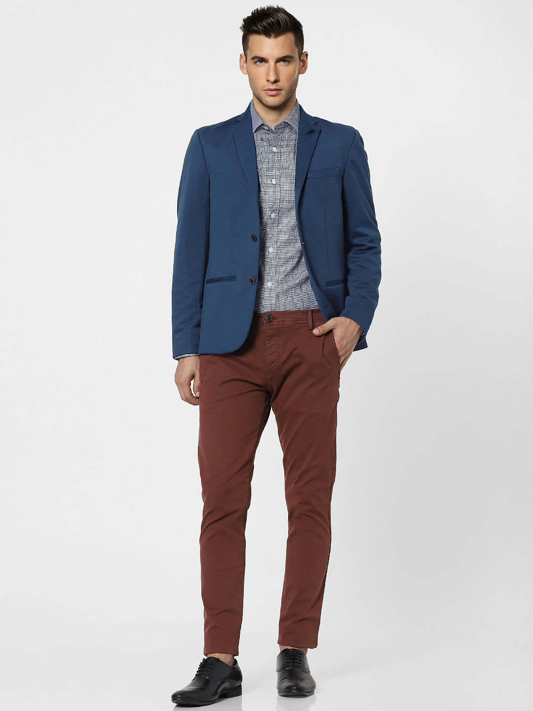 Blue Check Print Full Sleeves Shirt - S