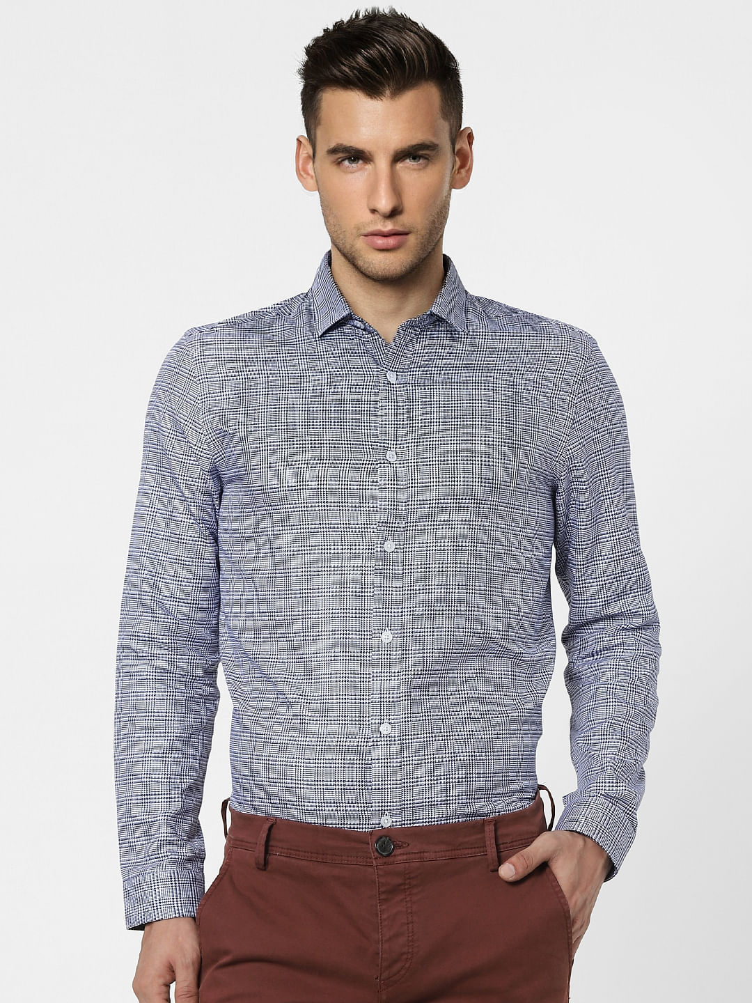 Blue Check Print Full Sleeves Shirt