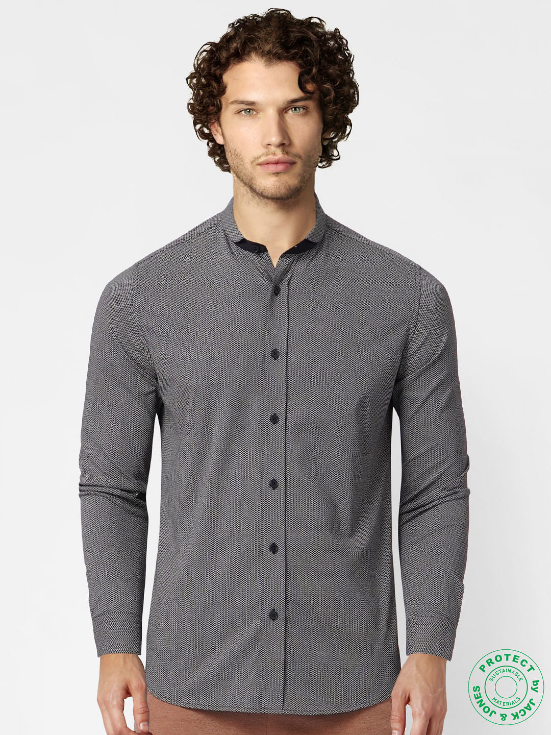 Black Printed Knit Jersey Shirt