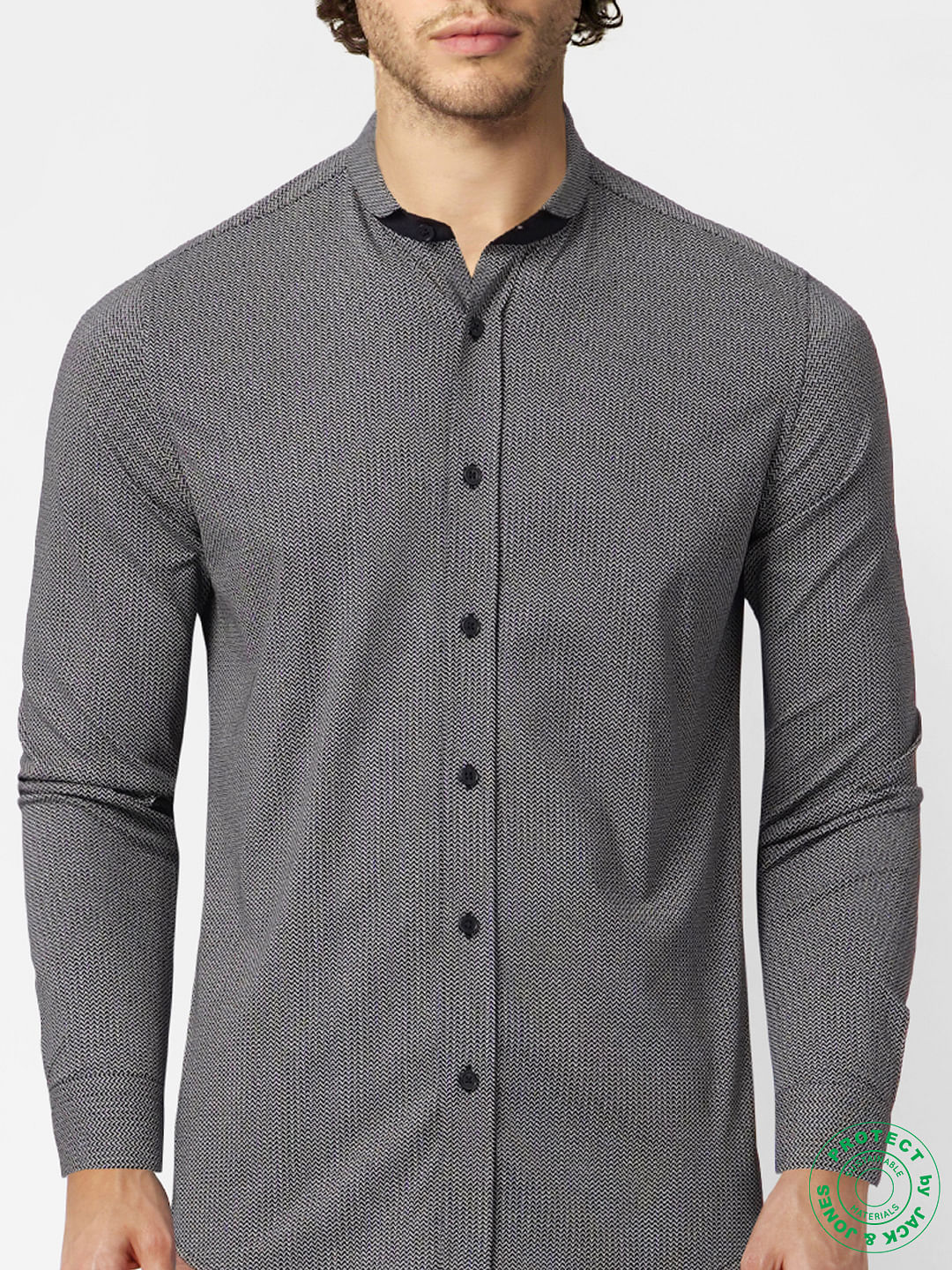 Black Printed Knit Jersey Shirt