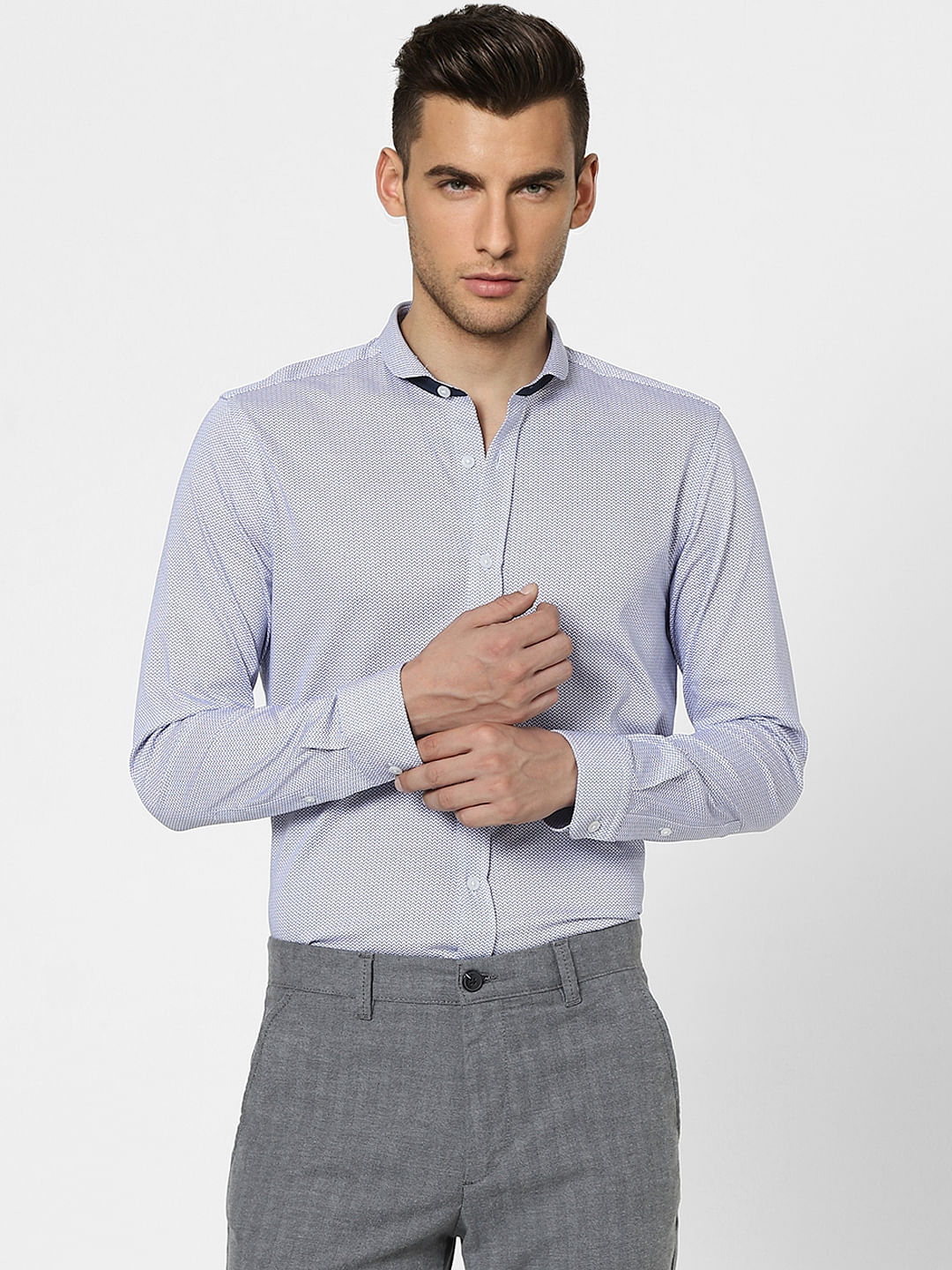 Blue Printed Knit Jersey Shirt