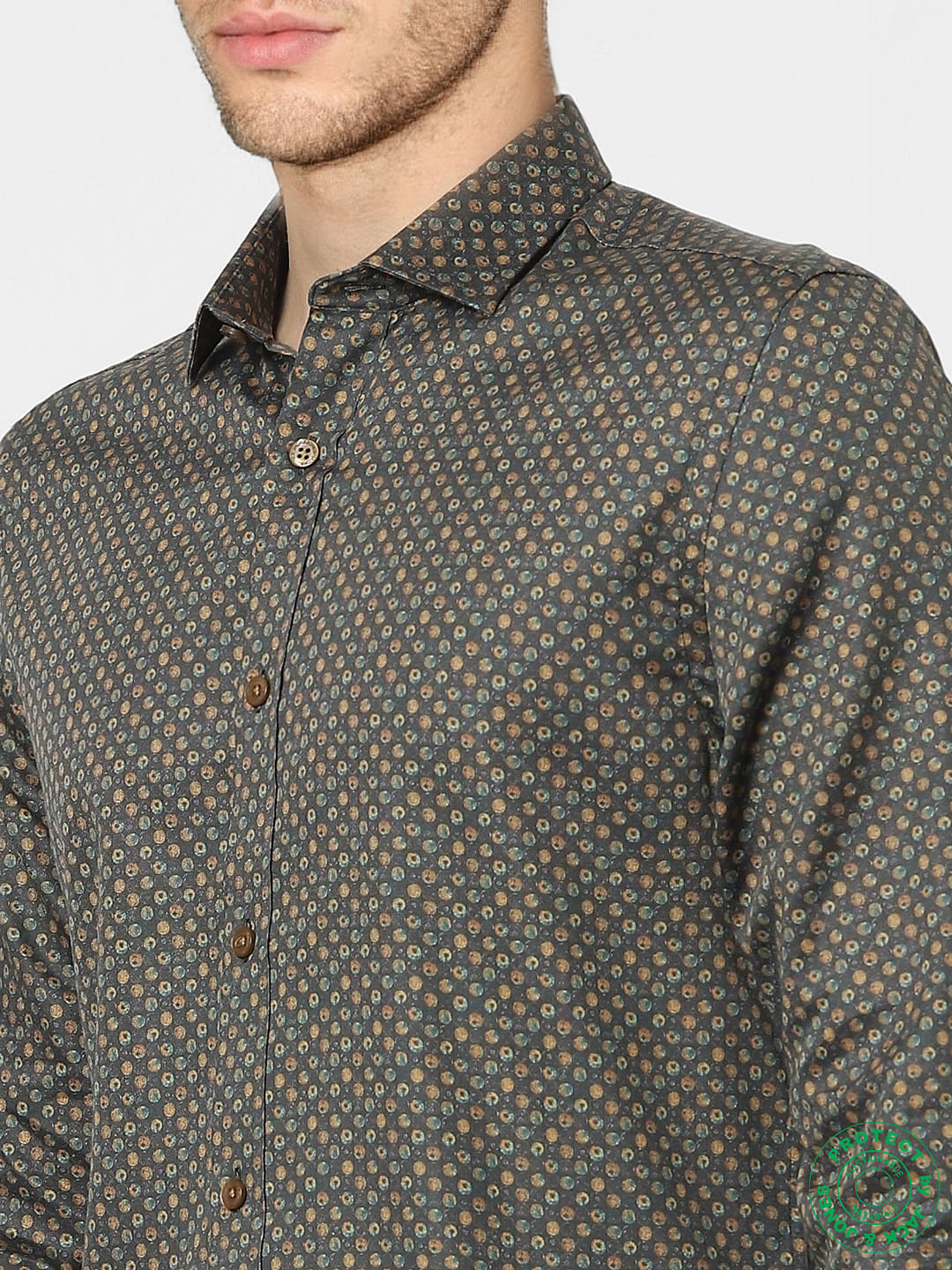 Green Printed Full Sleeves Shirt