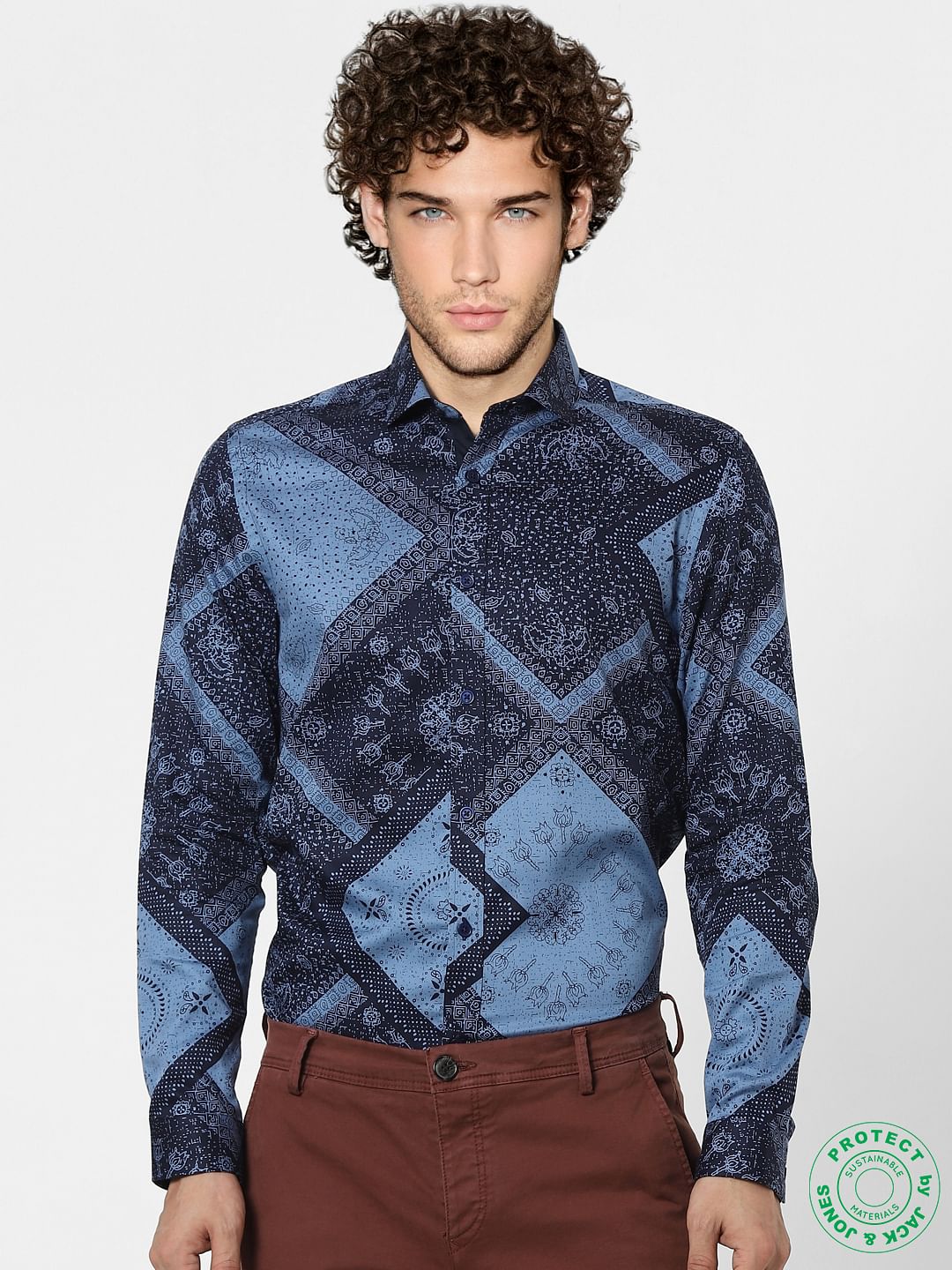 Blue Paisley Print Full Sleeves Shirt