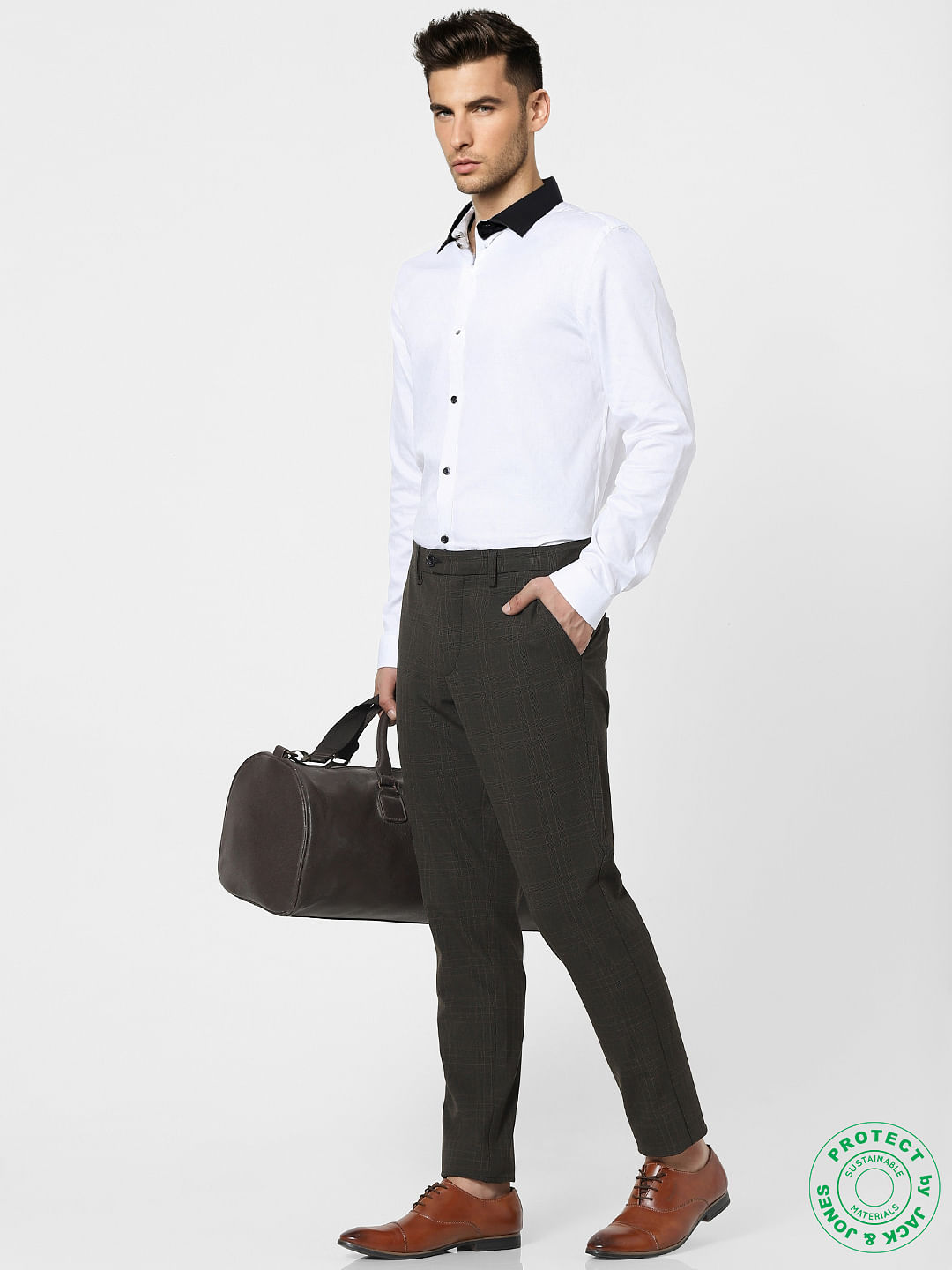 White Dobby Full Sleeves Shirt