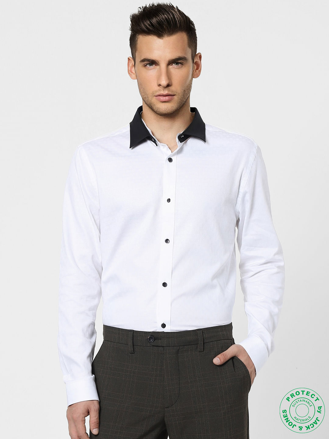 White Dobby Full Sleeves Shirt