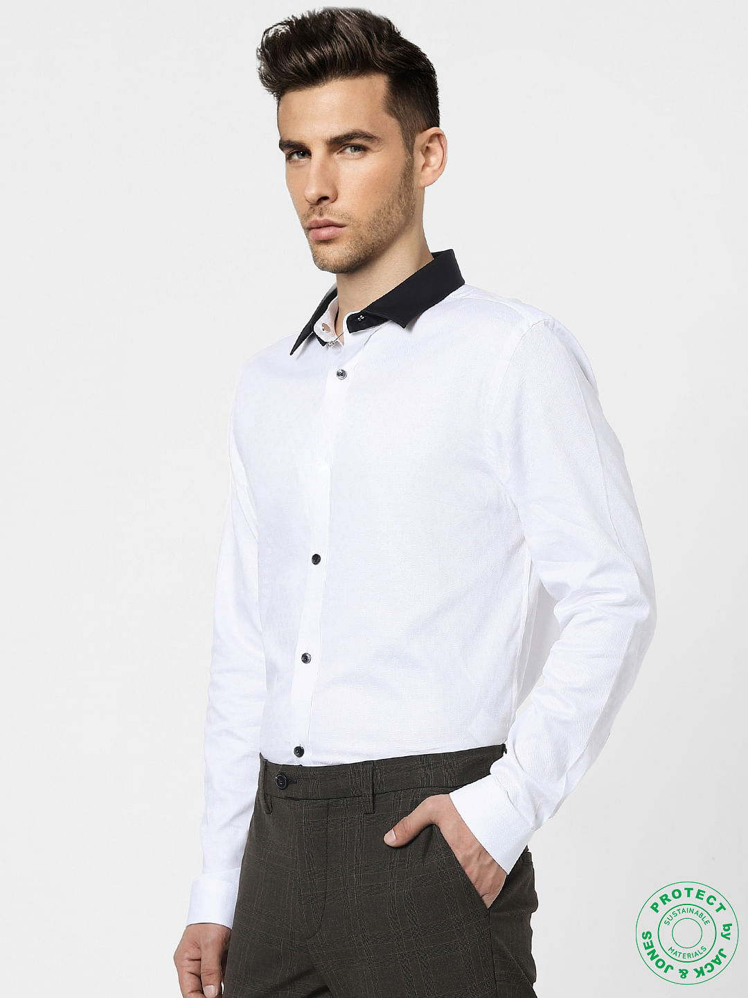 White Dobby Full Sleeves Shirt