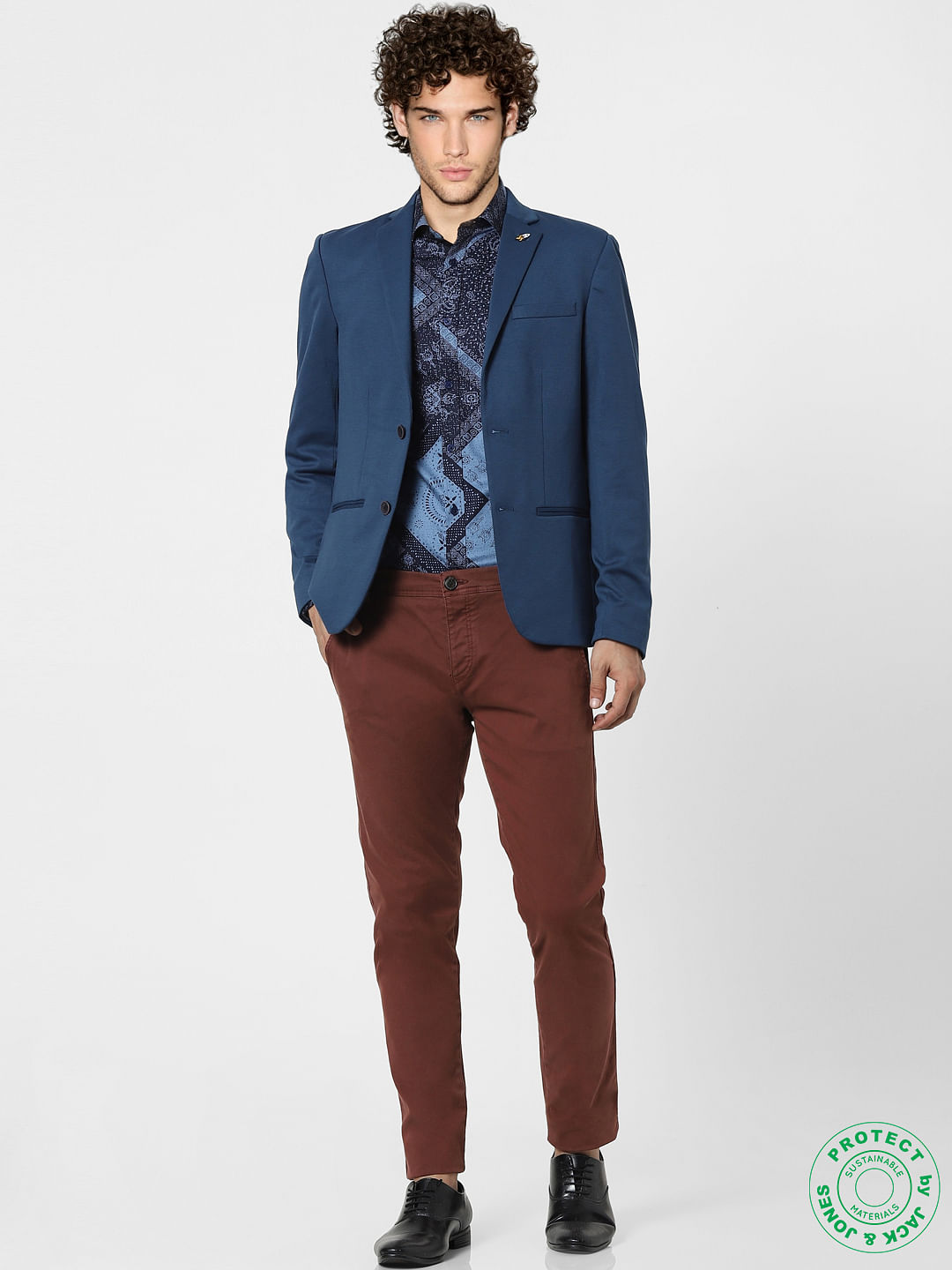 Blue Printed Full Sleeves Shirt - S