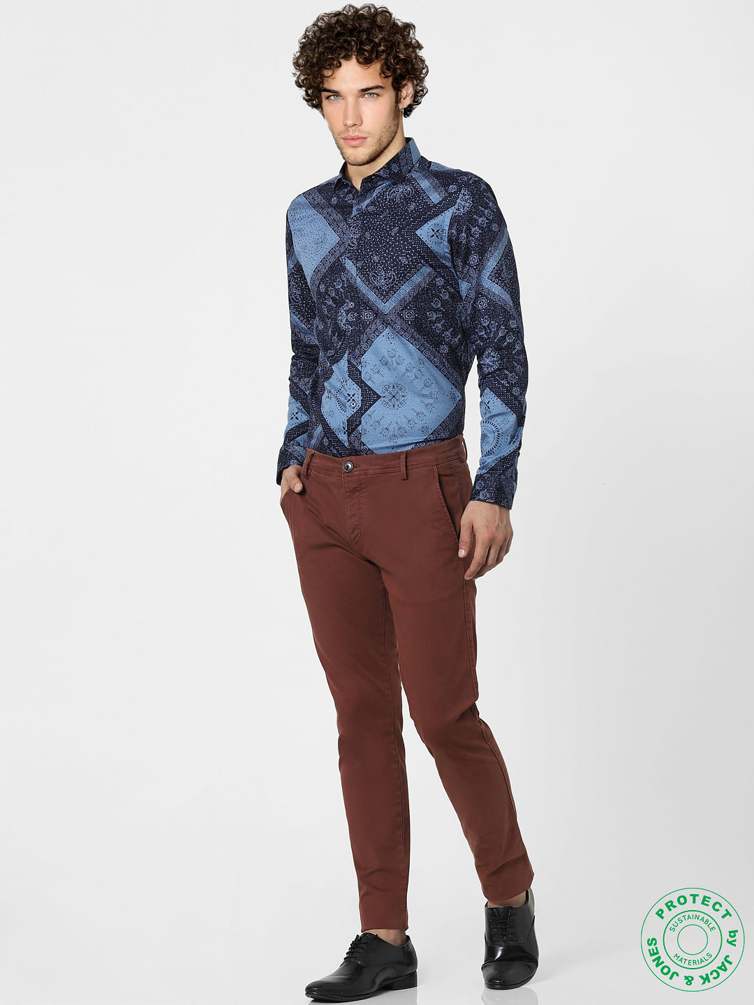 Blue Printed Full Sleeves Shirt