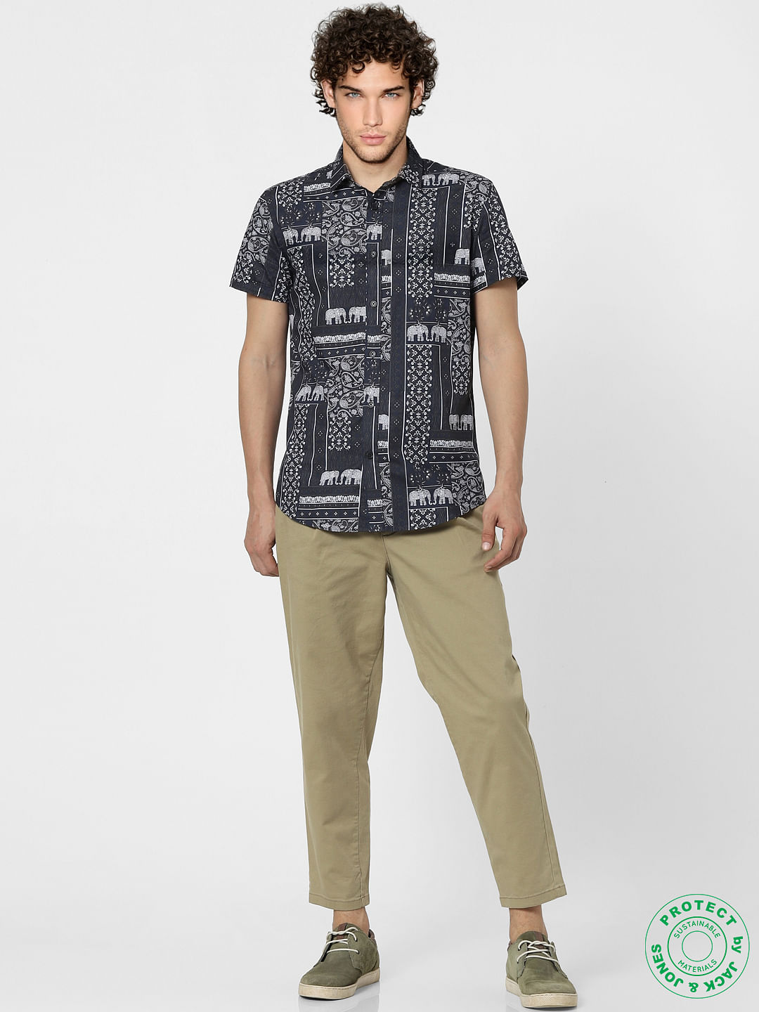 Blue Printed Short Sleeves Shirt