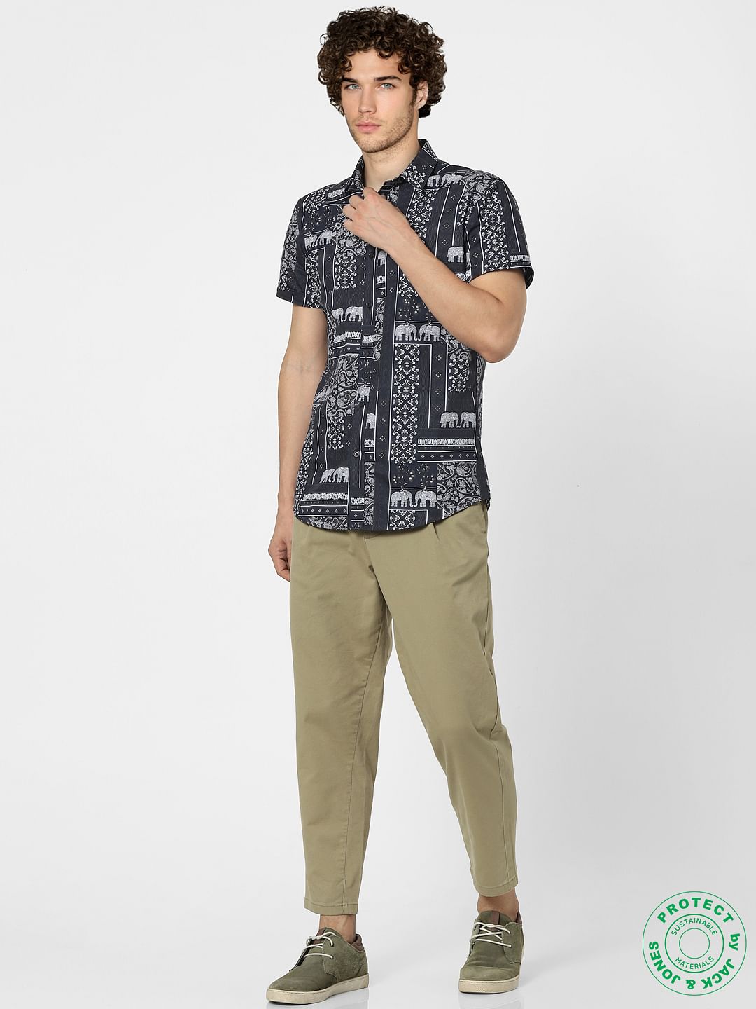 Black Paisley Half Sleeves Shirt