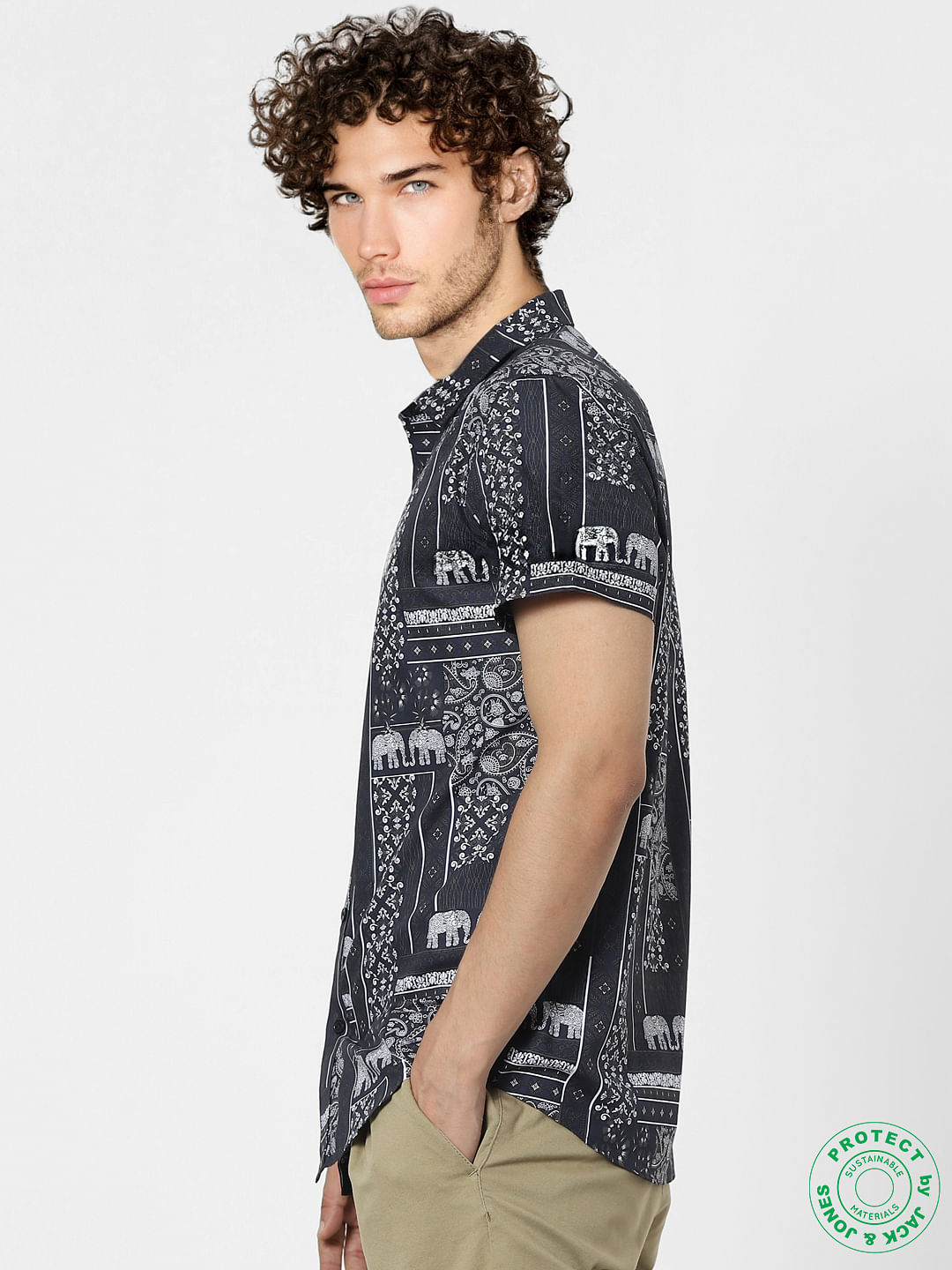 Black Paisley Half Sleeves Shirt