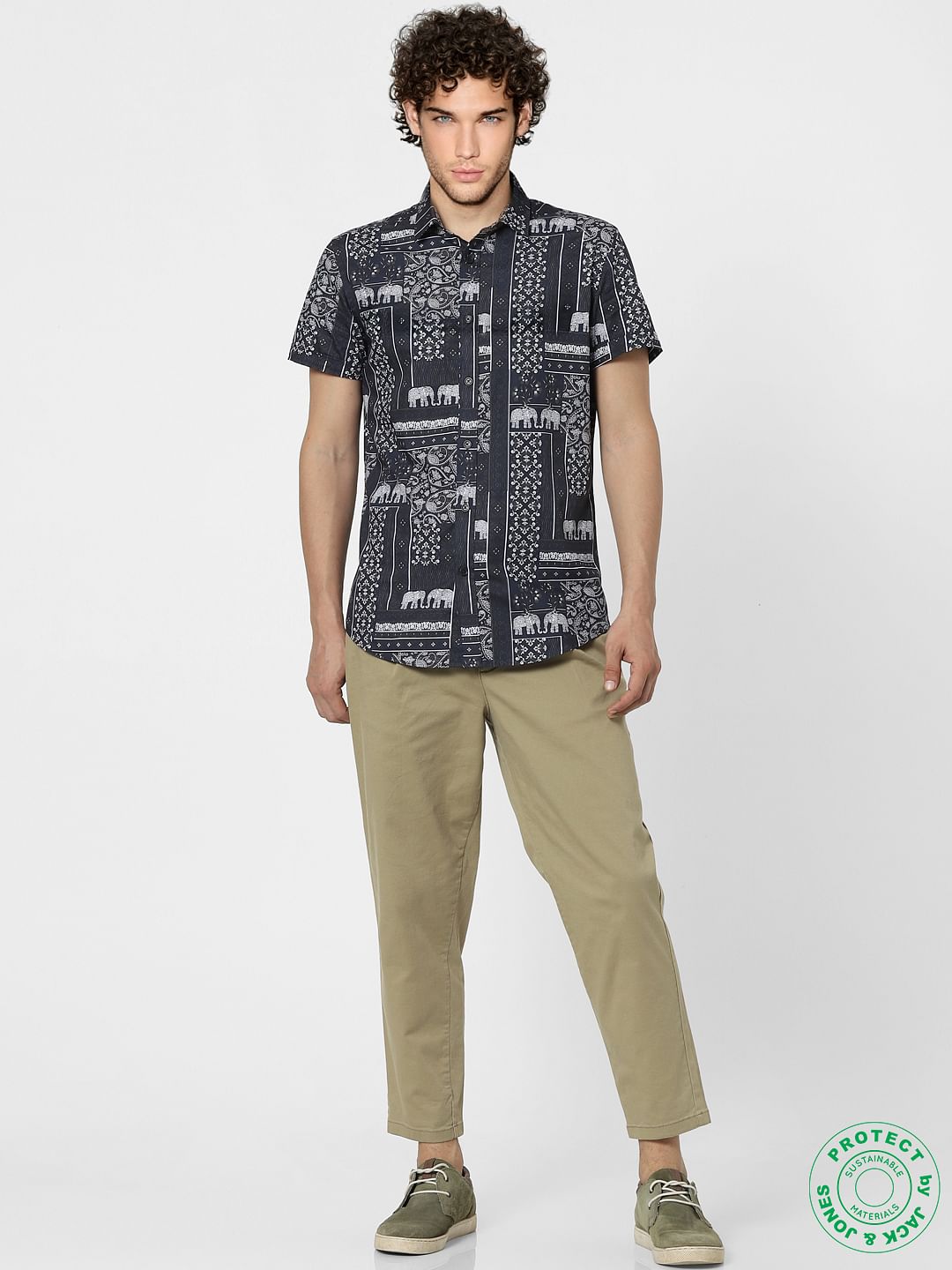 Black Paisley Half Sleeves Shirt