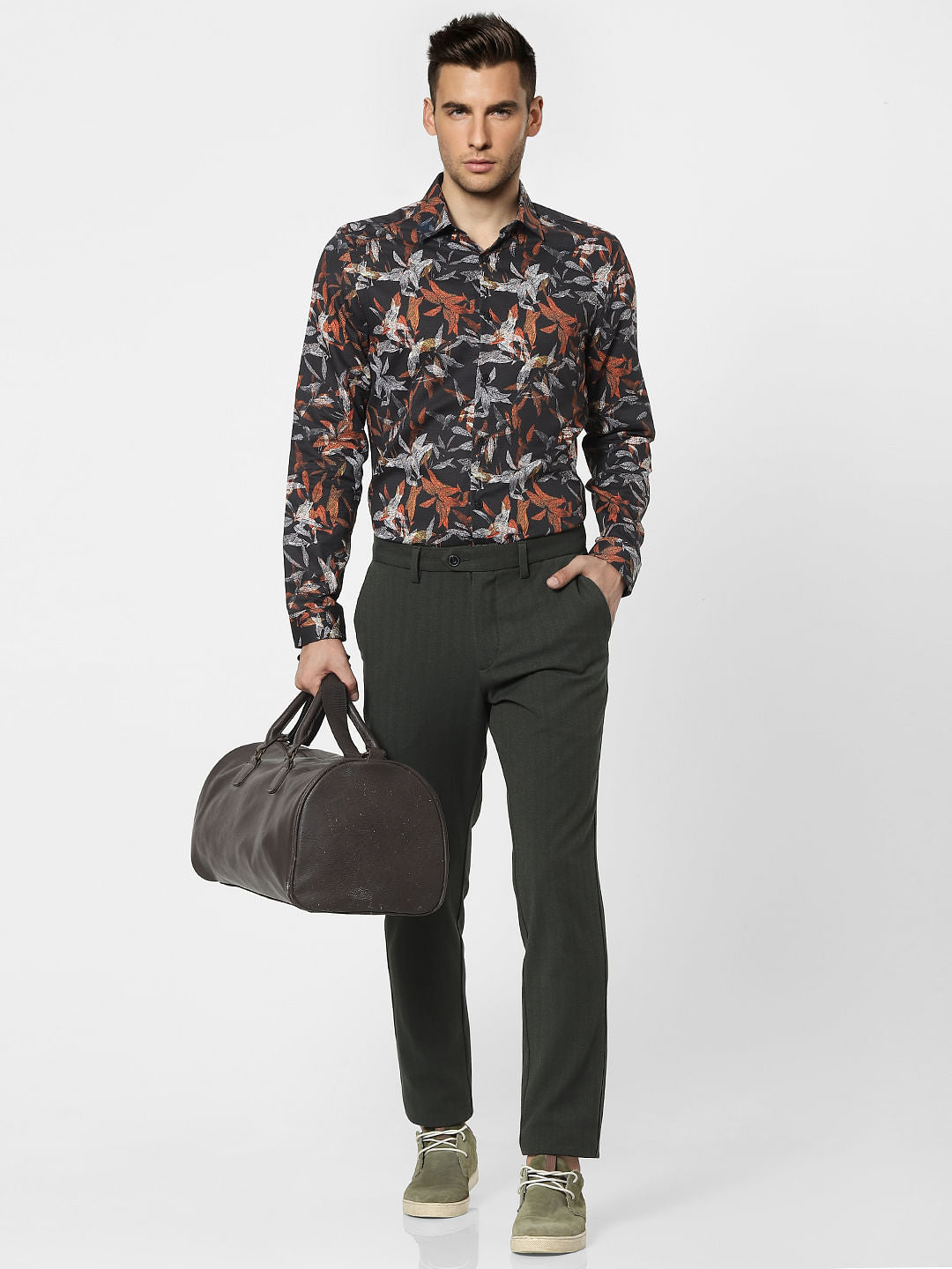 Black Floral Full Sleeves Shirt